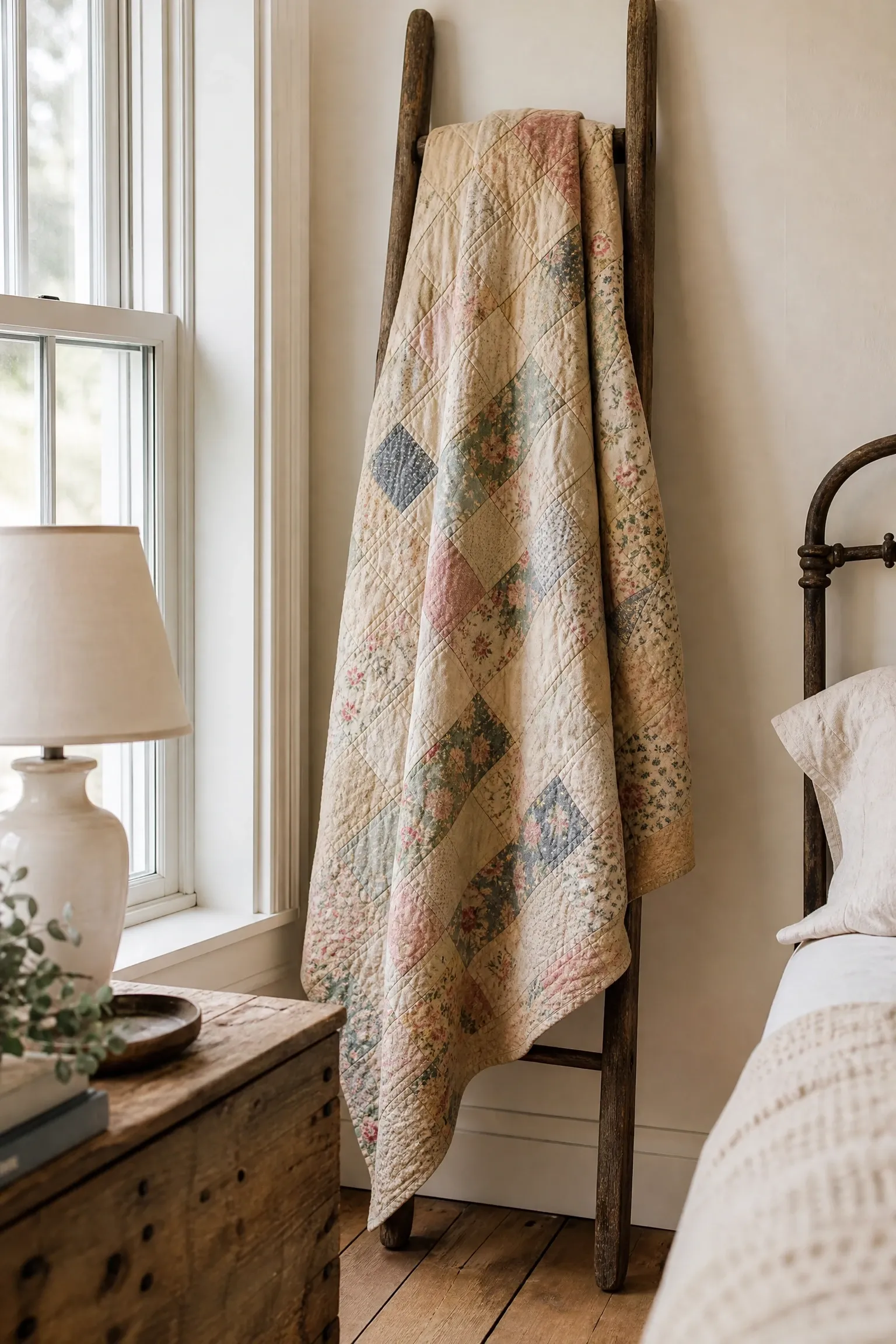 vintage quilts as a design element in a bedroom