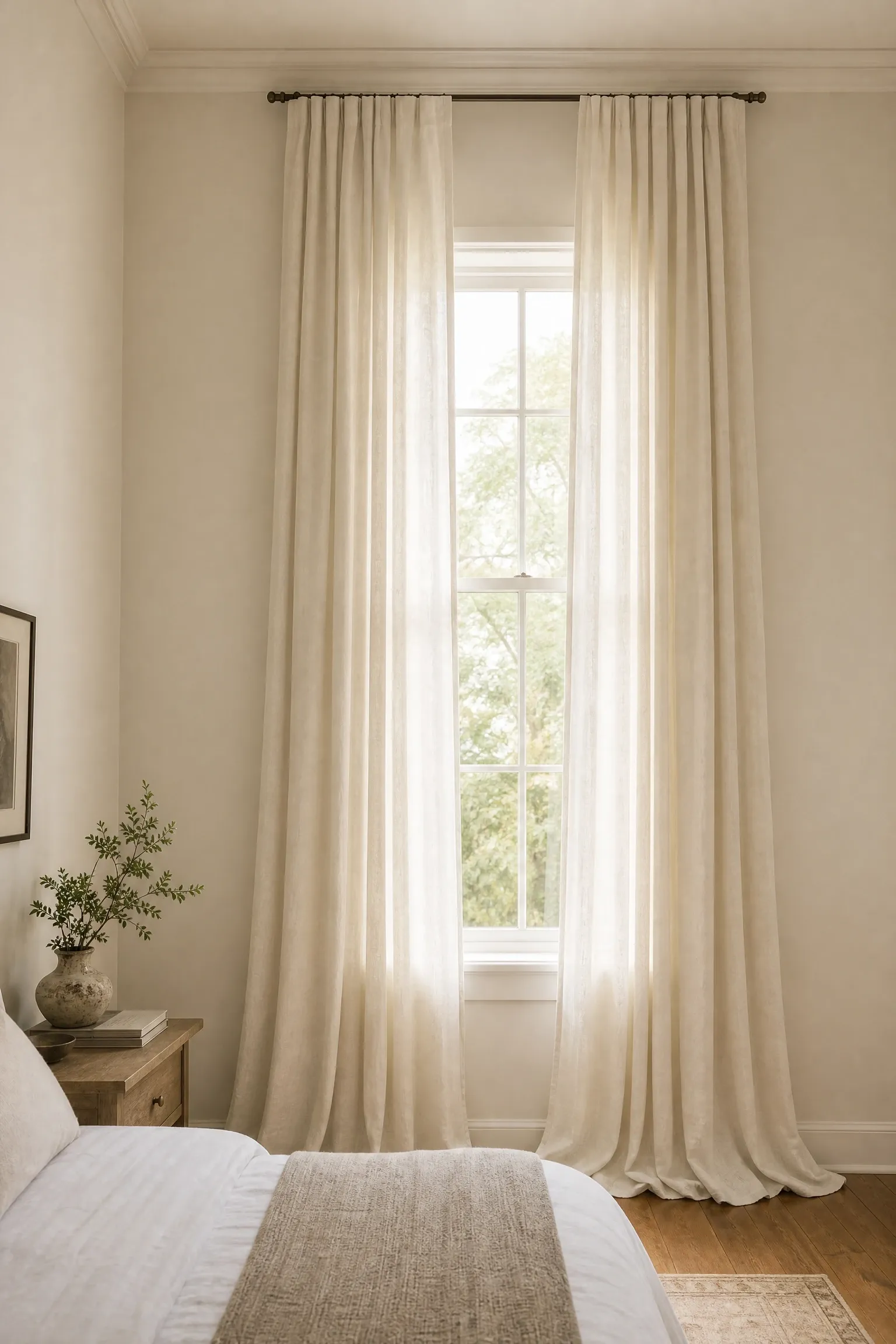 hang your curtains higher than the window frame