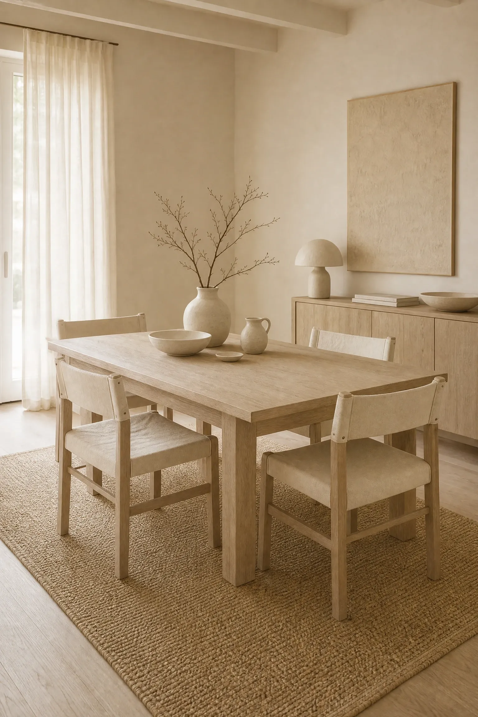 all-neutral monochrome in warm sand tones in a dining room