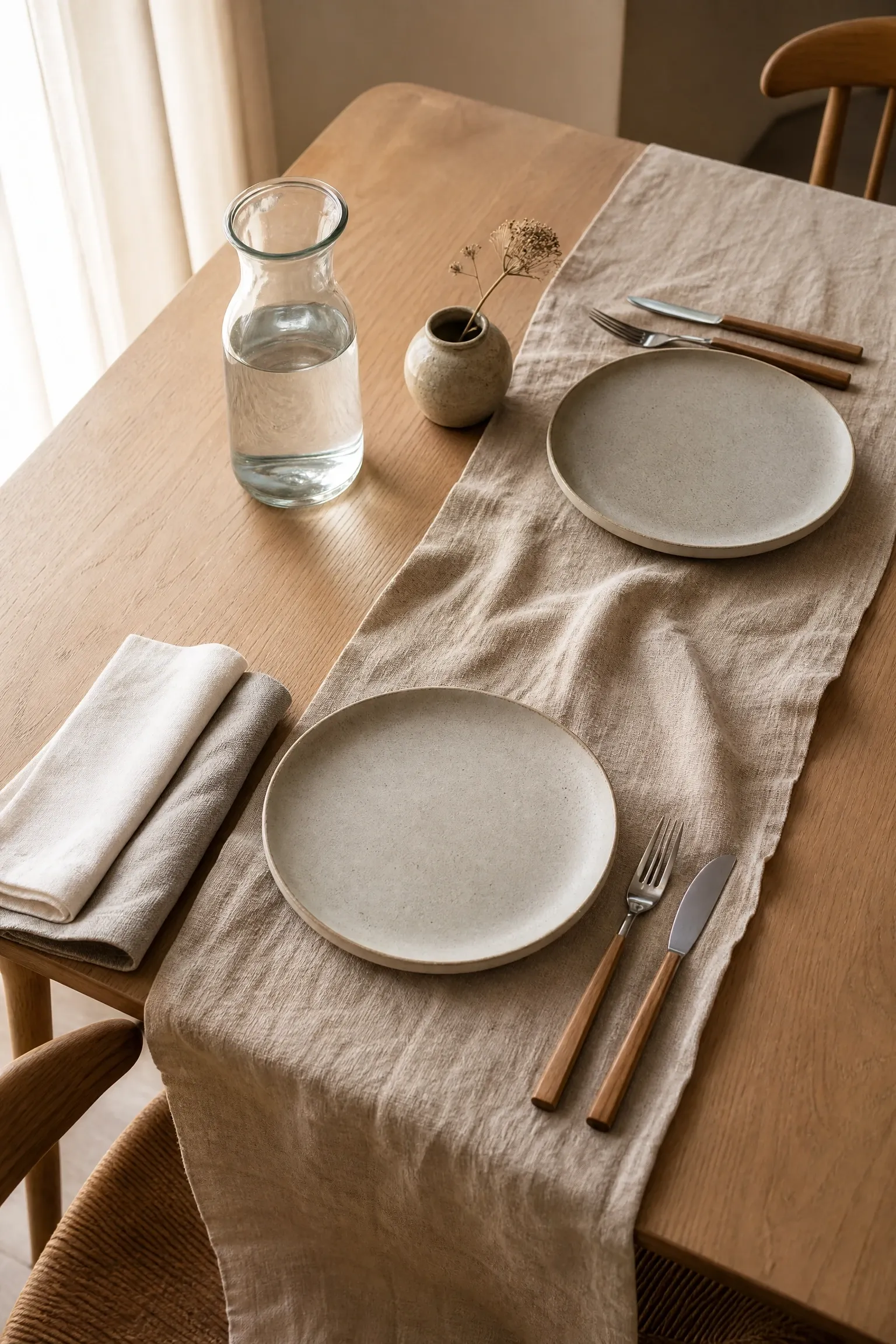linen table runners and cloth napkins in a dining room