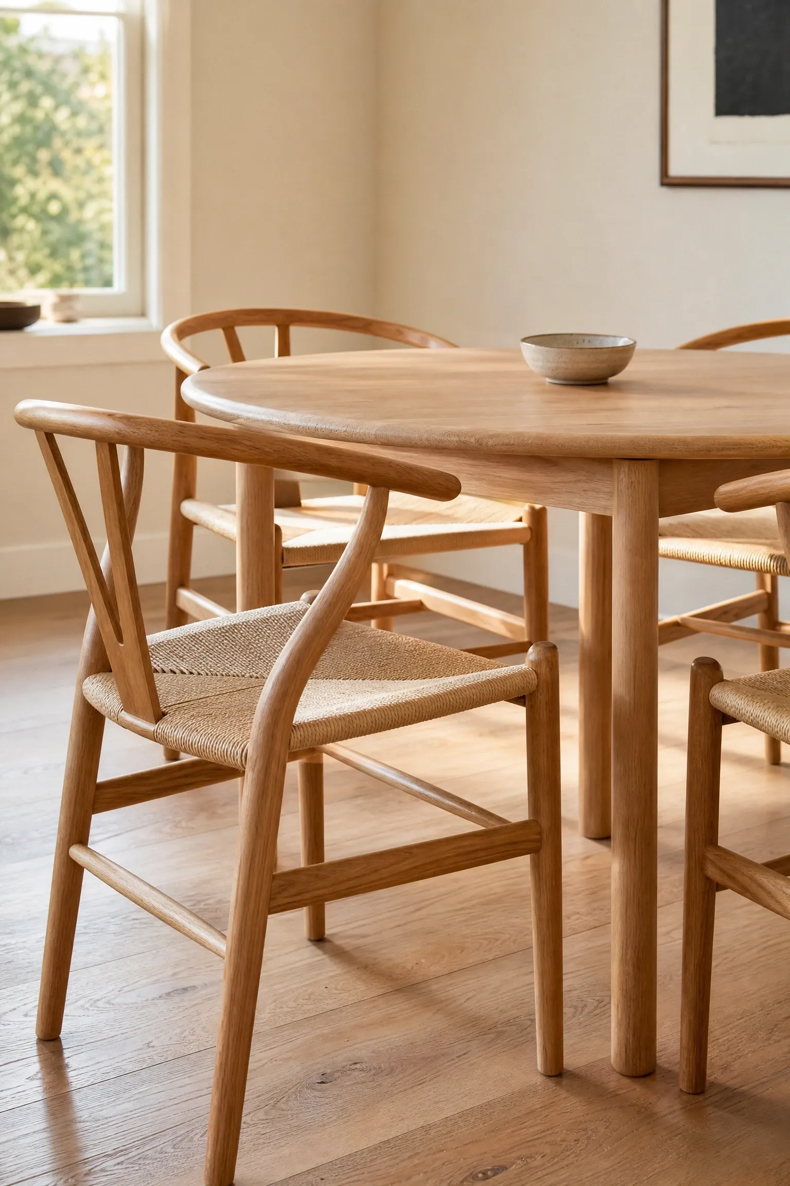 the wishbone chair classic in a dining room
