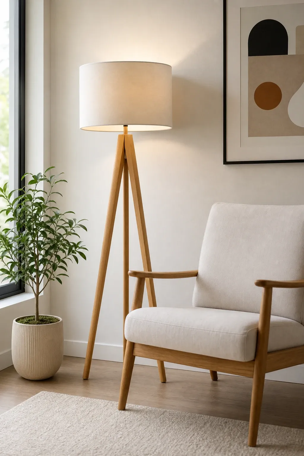 oversized shade floor lamp in a living room