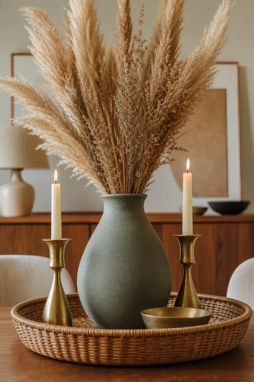 ceramics and sculptural centerpieces in a dining room
