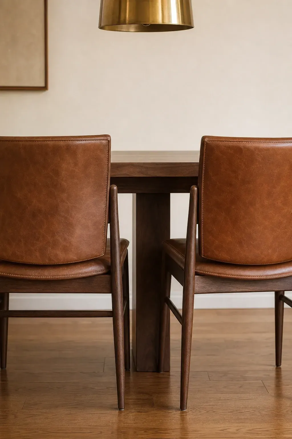leather upholstery in cognac or saddle brown in a dining room