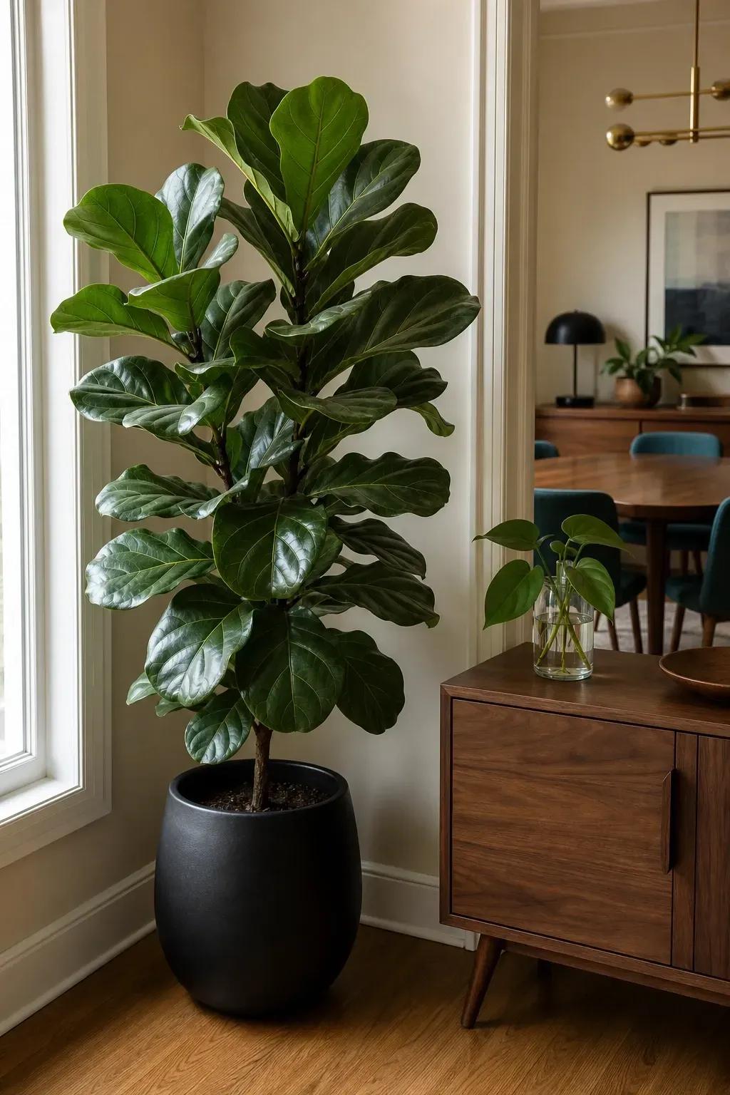 plants and greenery as a living accent in a dining room