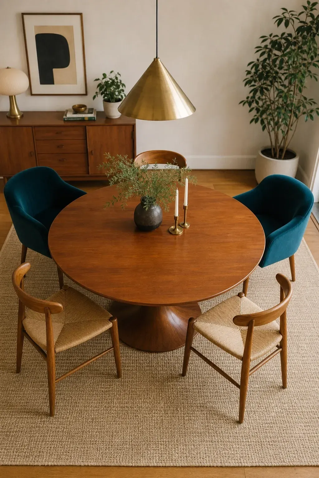 the round table with mixed seating in a dining room