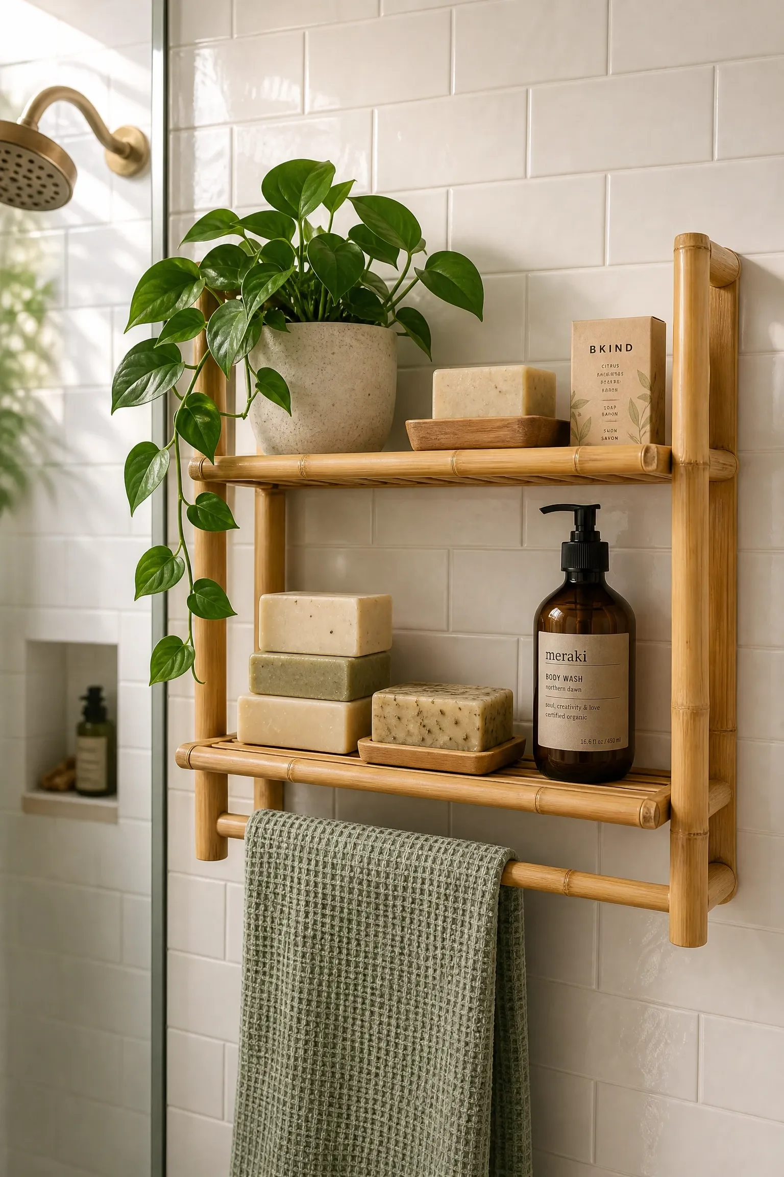 bamboo shower shelf