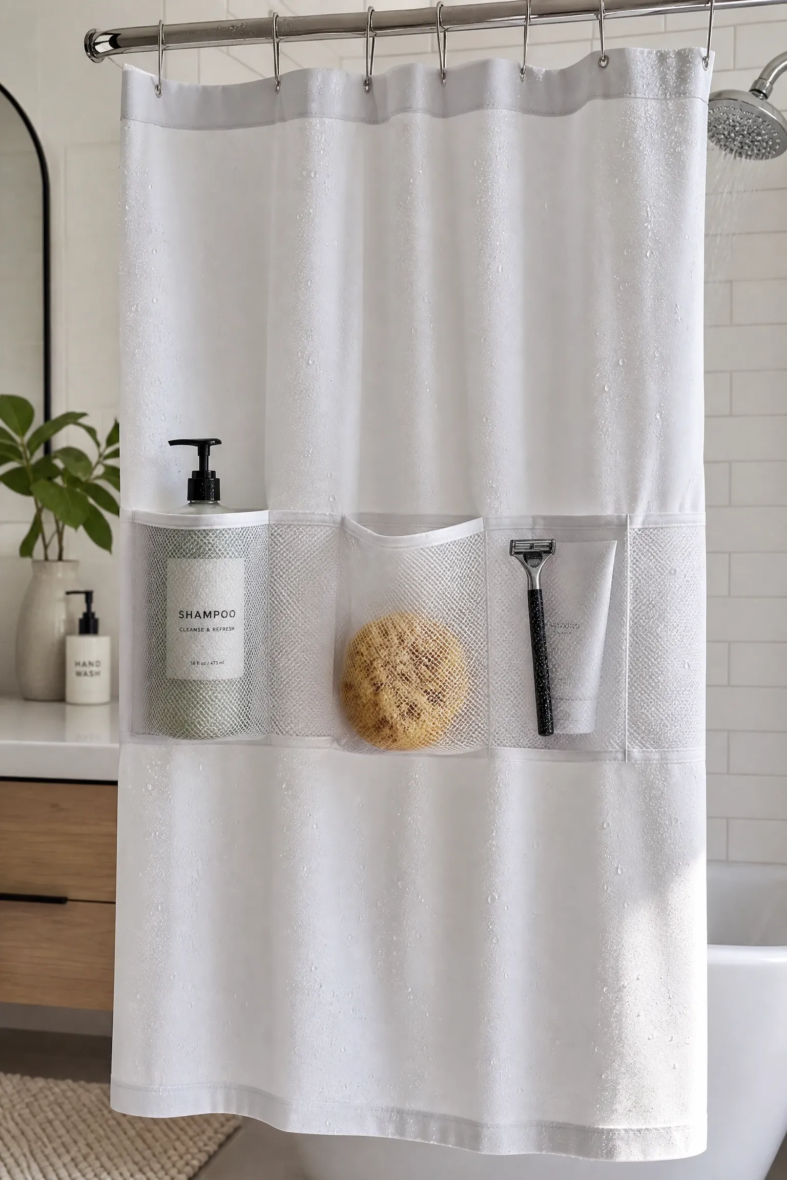 shower curtain with pockets
