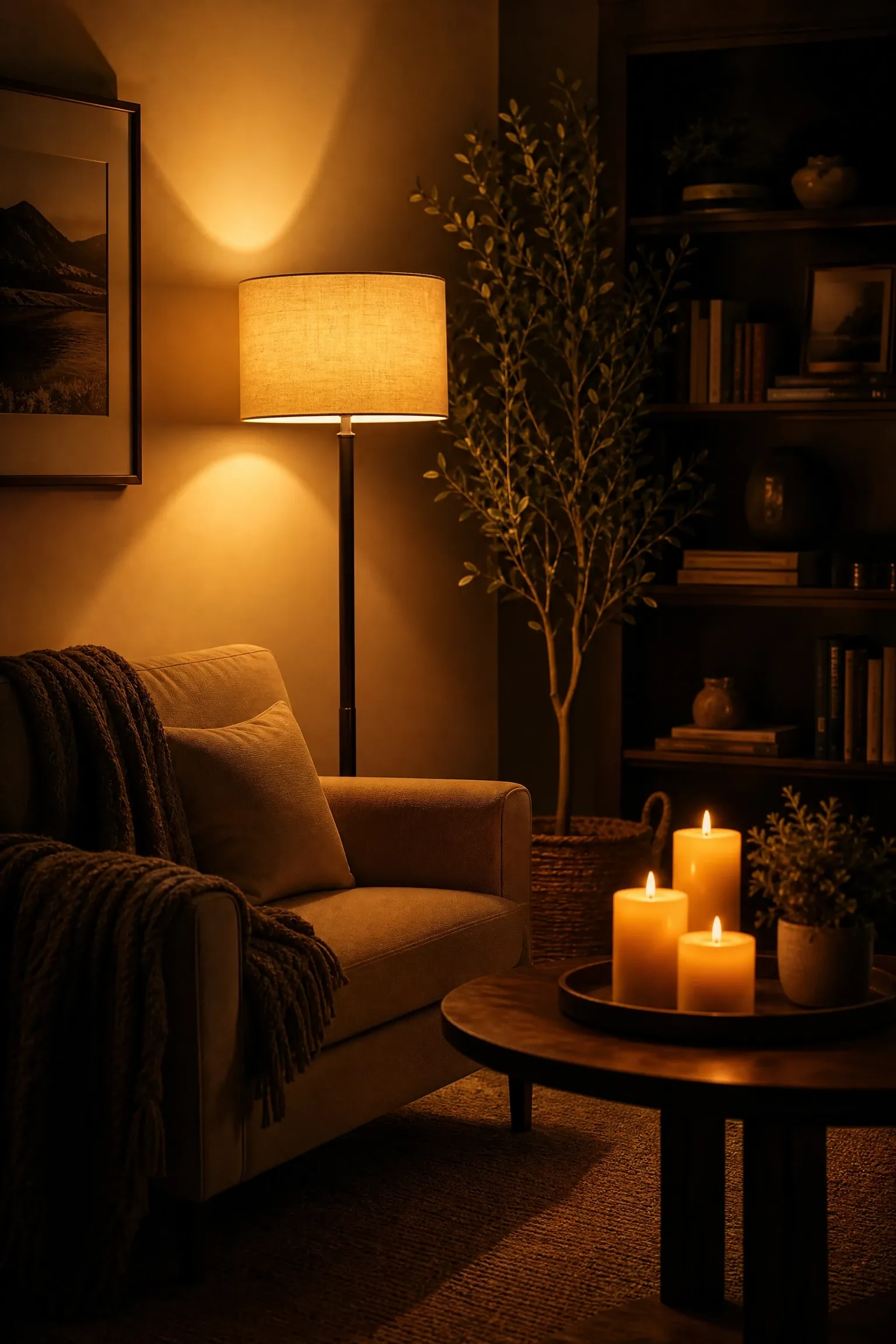 switch to warm-toned ambient lighting in the evening