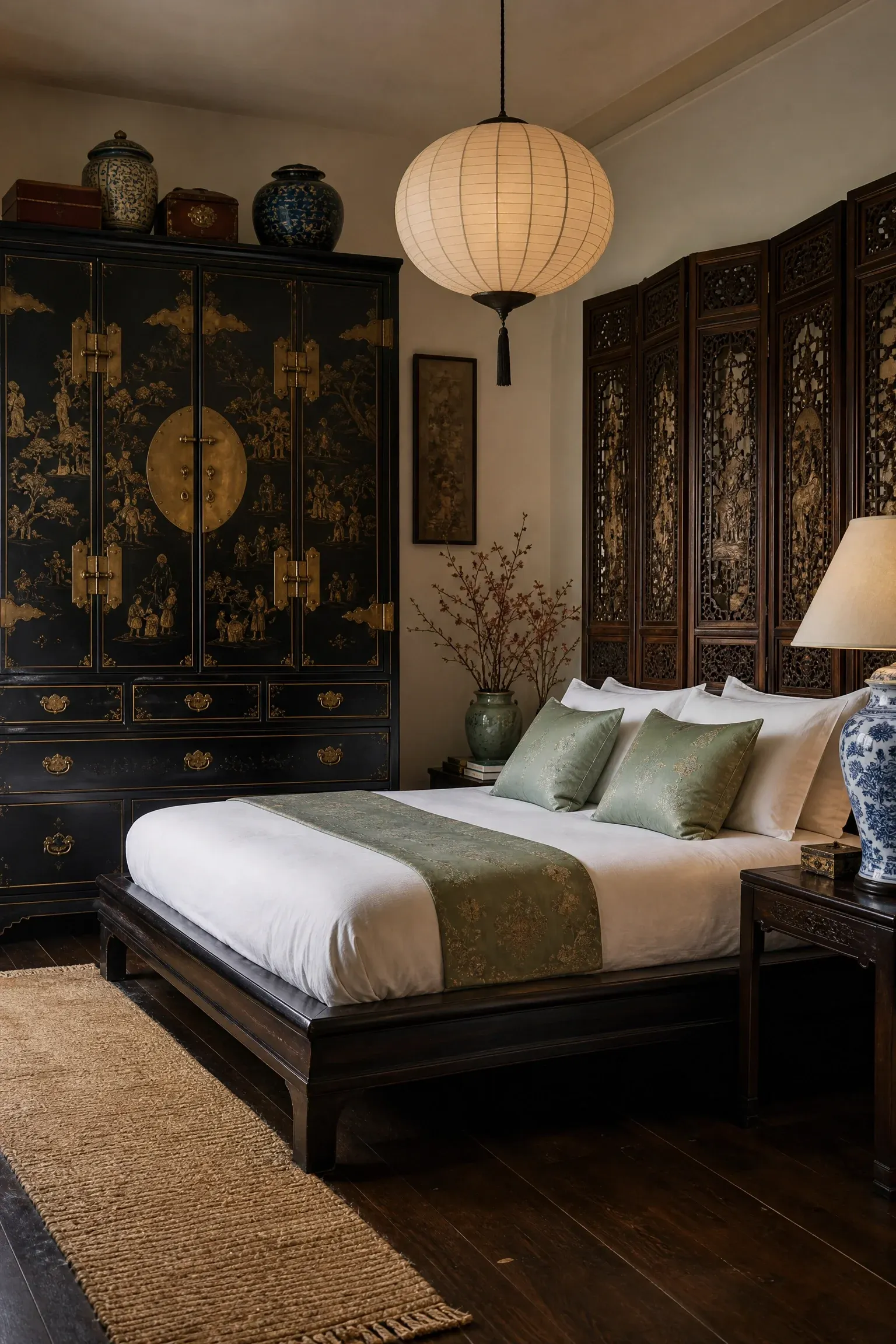 antique asian-inspired bedroom