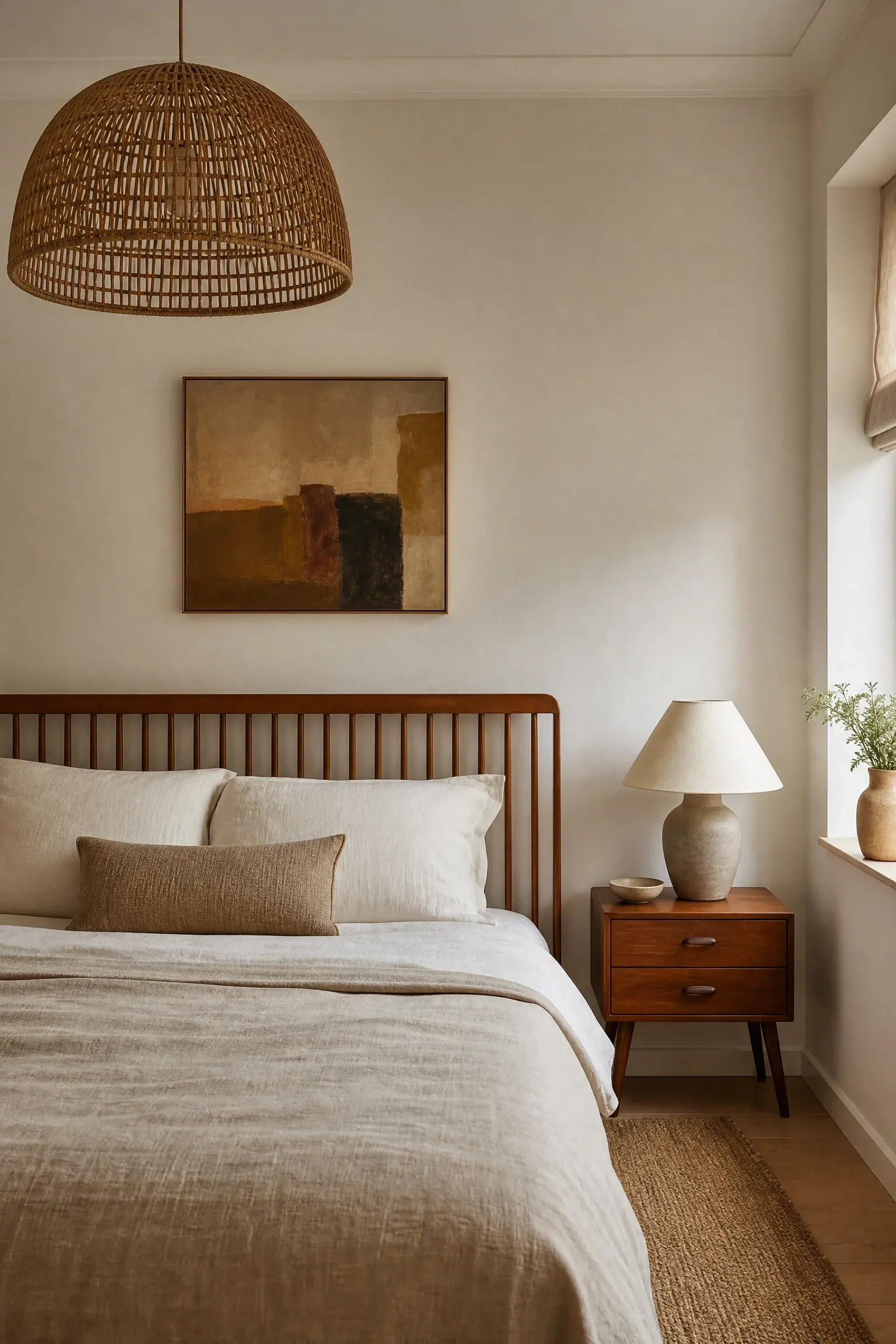 danish modern minimalist vintage in a bedroom