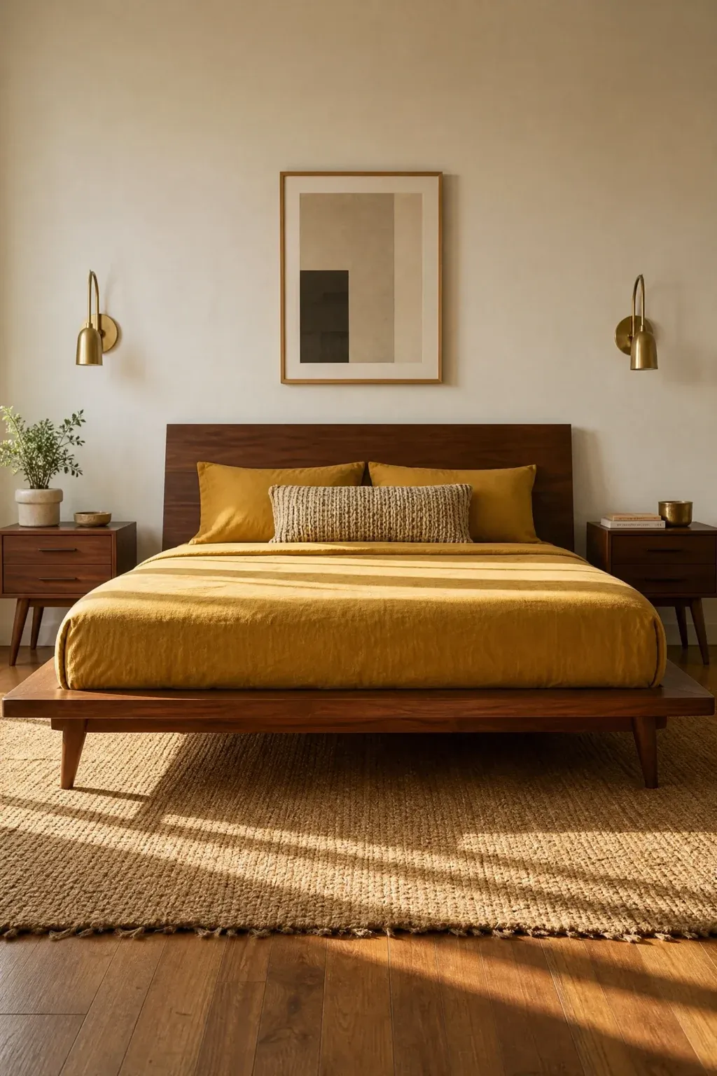 the walnut and mustard bedroom