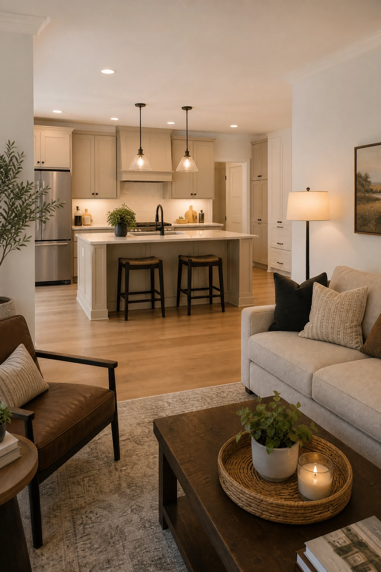 accessible beige in an open-plan kitchen