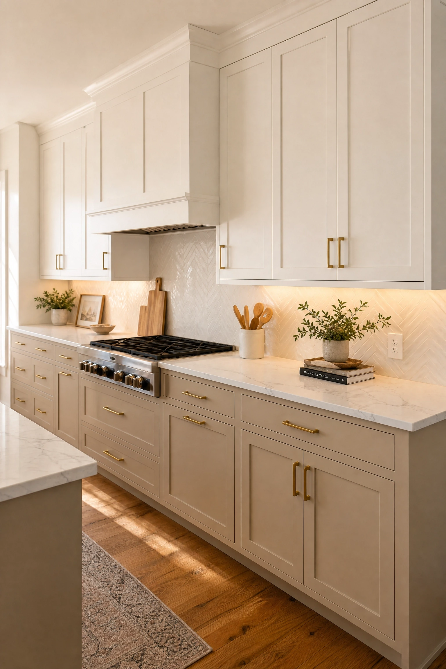 accessible beige lowers with crisp white uppers in a kitchen