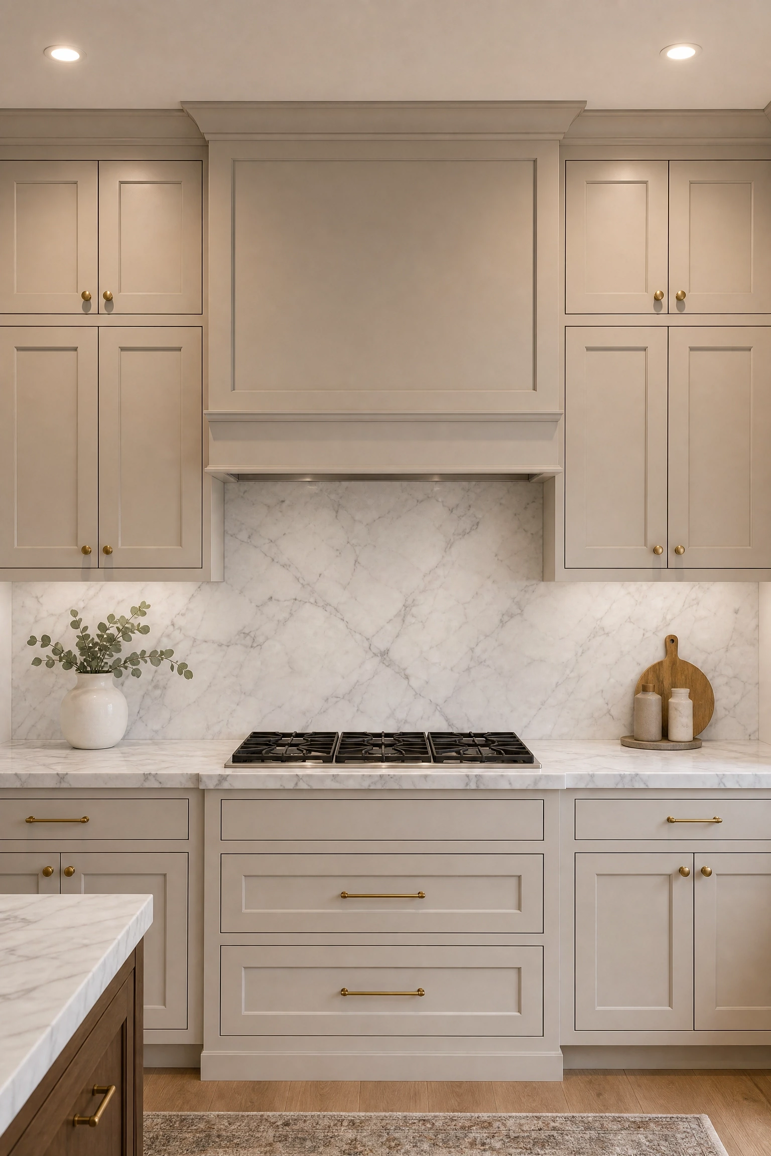 carrara marble countertops and backsplash in a kitchen