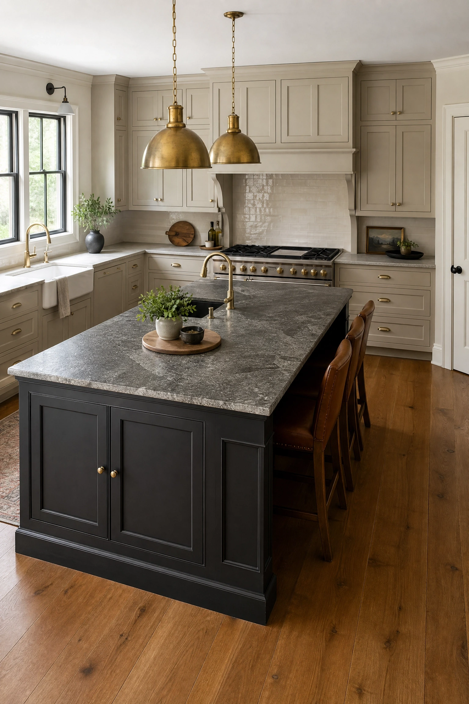 dark contrast island in iron ore or peppercorn in a kitchen