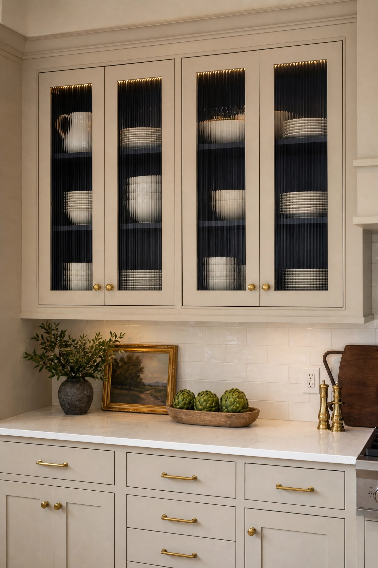 glass-front upper cabinets in a kitchen