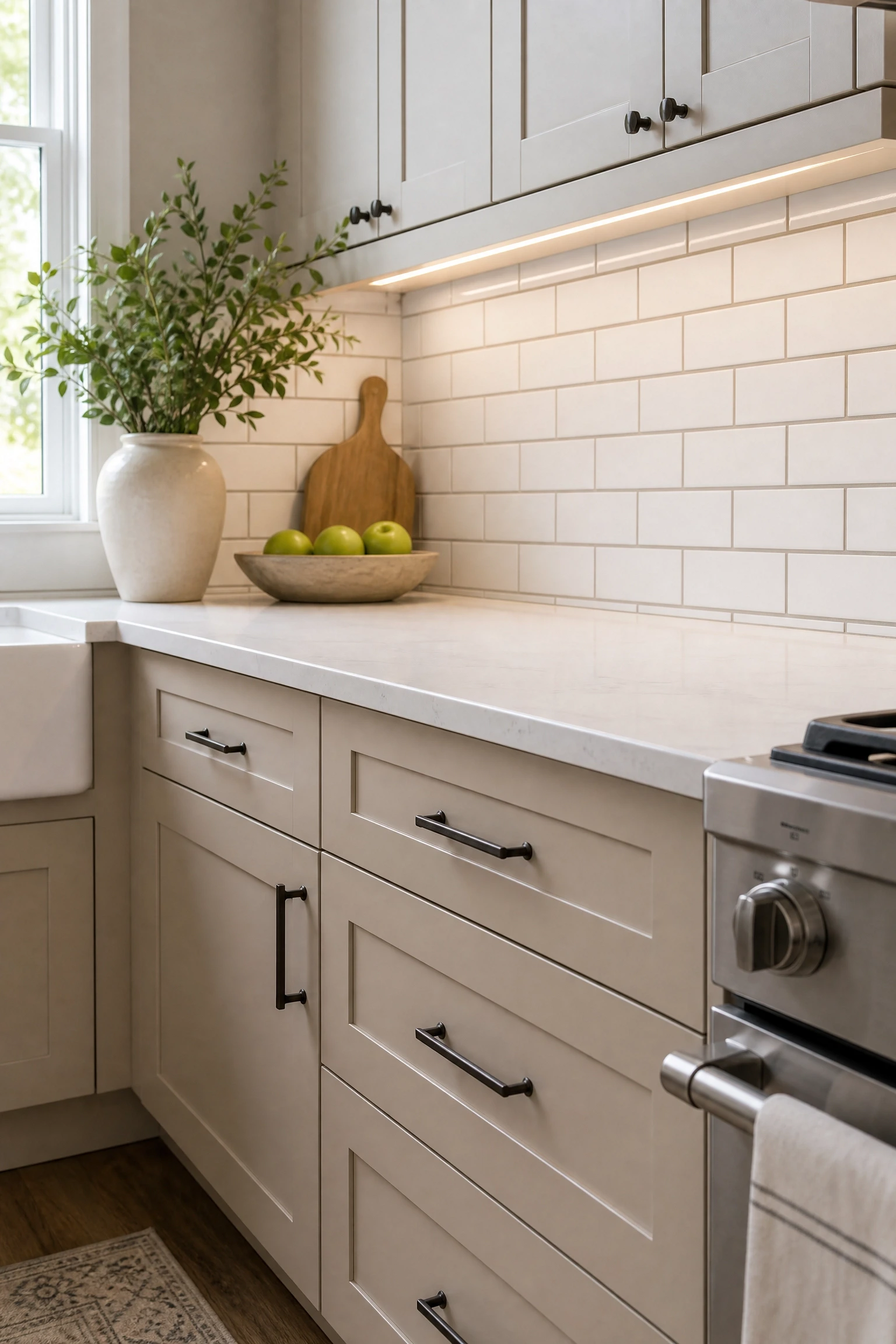 white subway tile backsplash in a kitchen