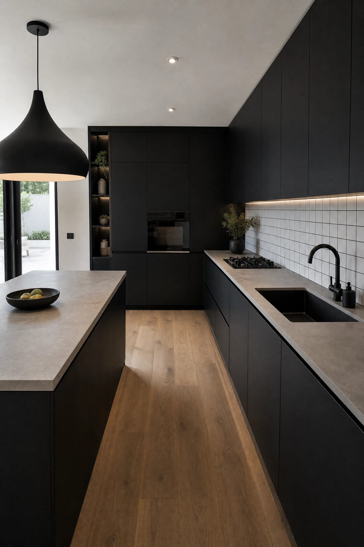 all-matte black acrylic for a moody, minimal kitchen