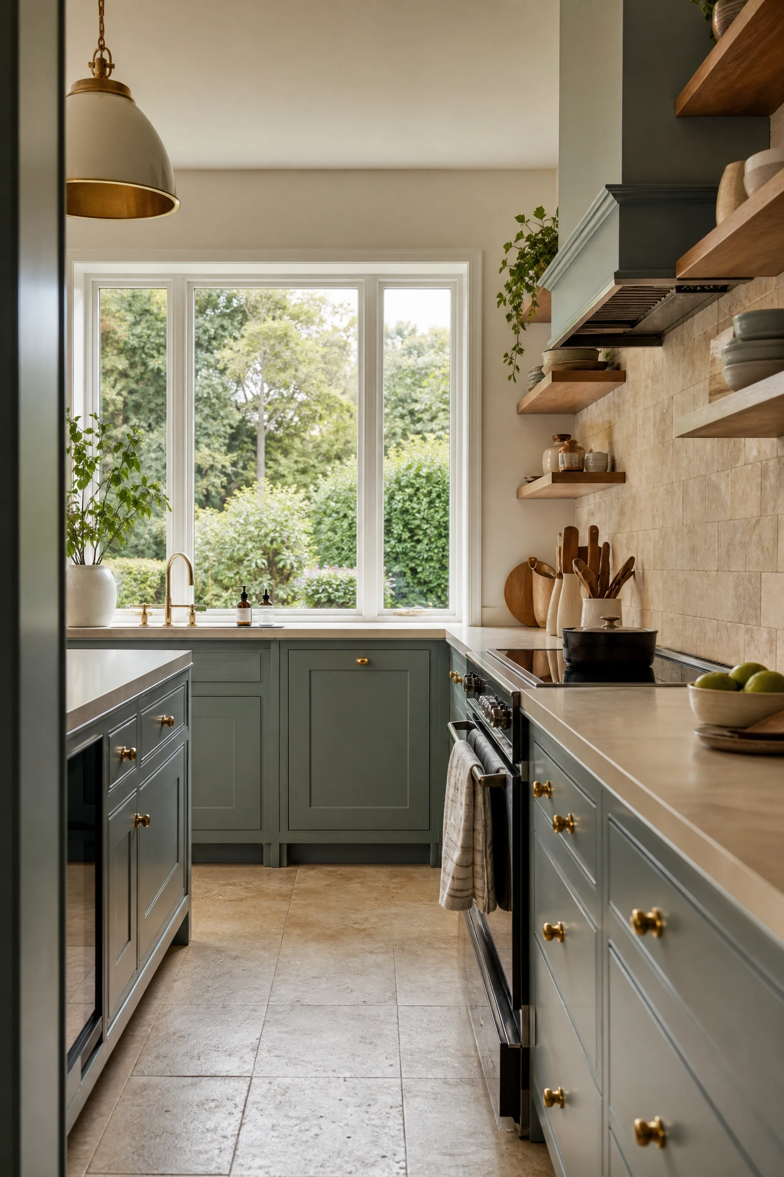 dusty teal acrylic for a fresh take on blue-green in a kitchen