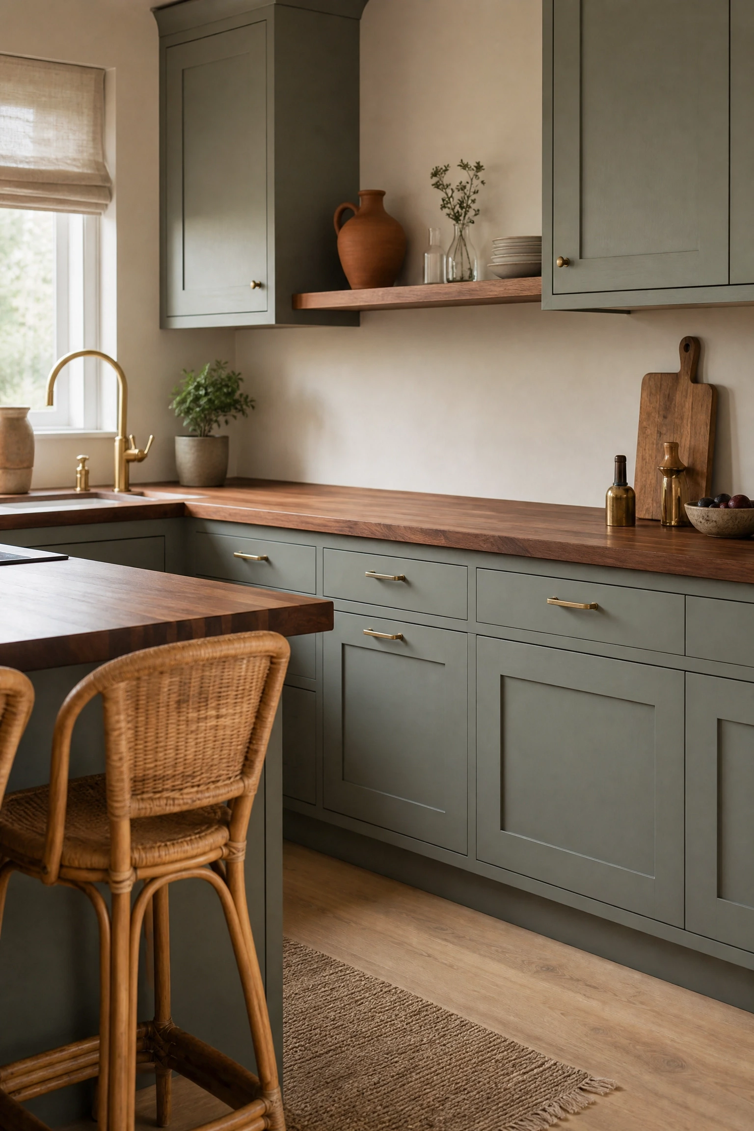 sage green matte acrylic for a calm, modern kitchen