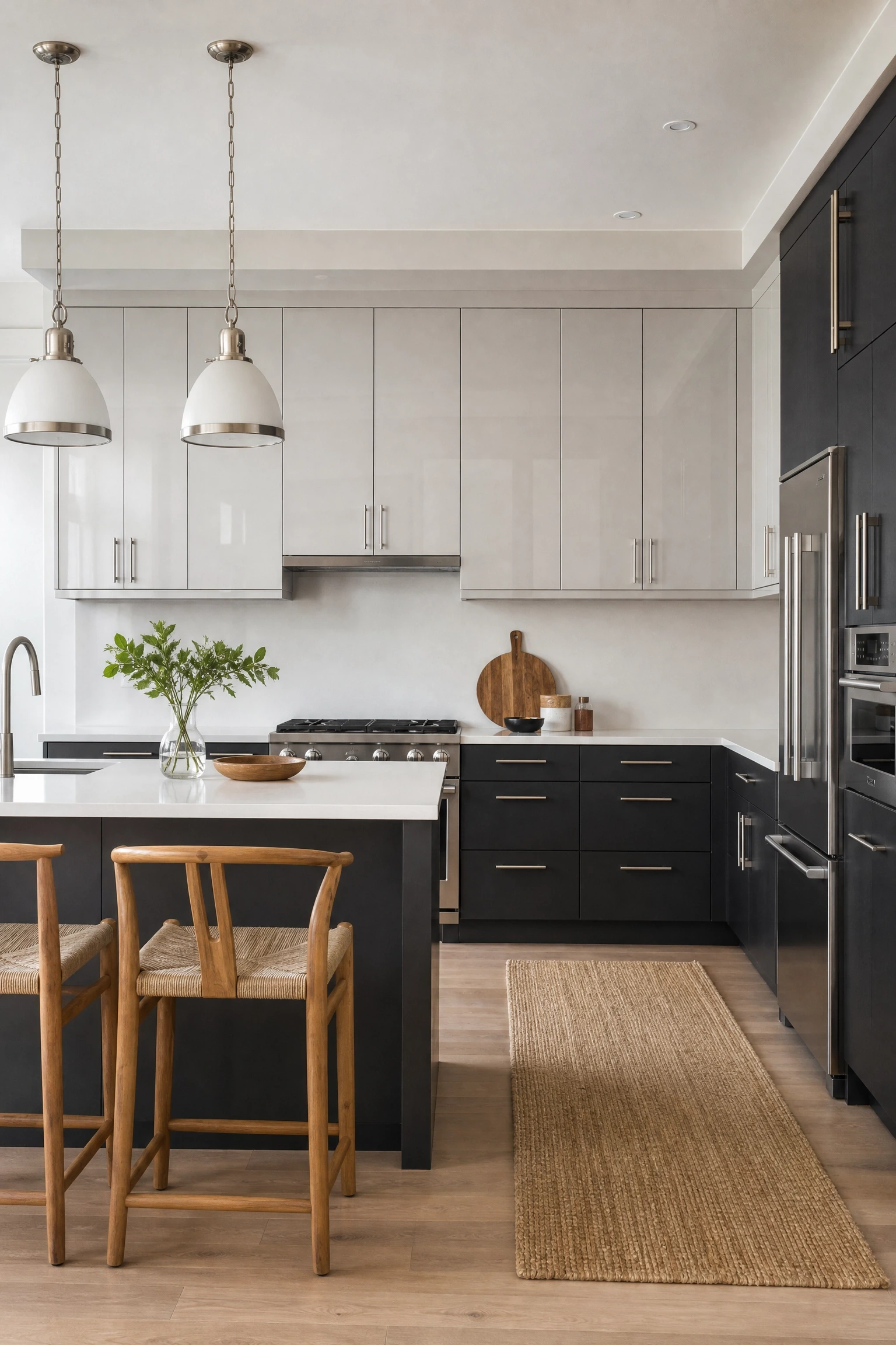 two-tone grey: light upper, dark lower in a kitchen