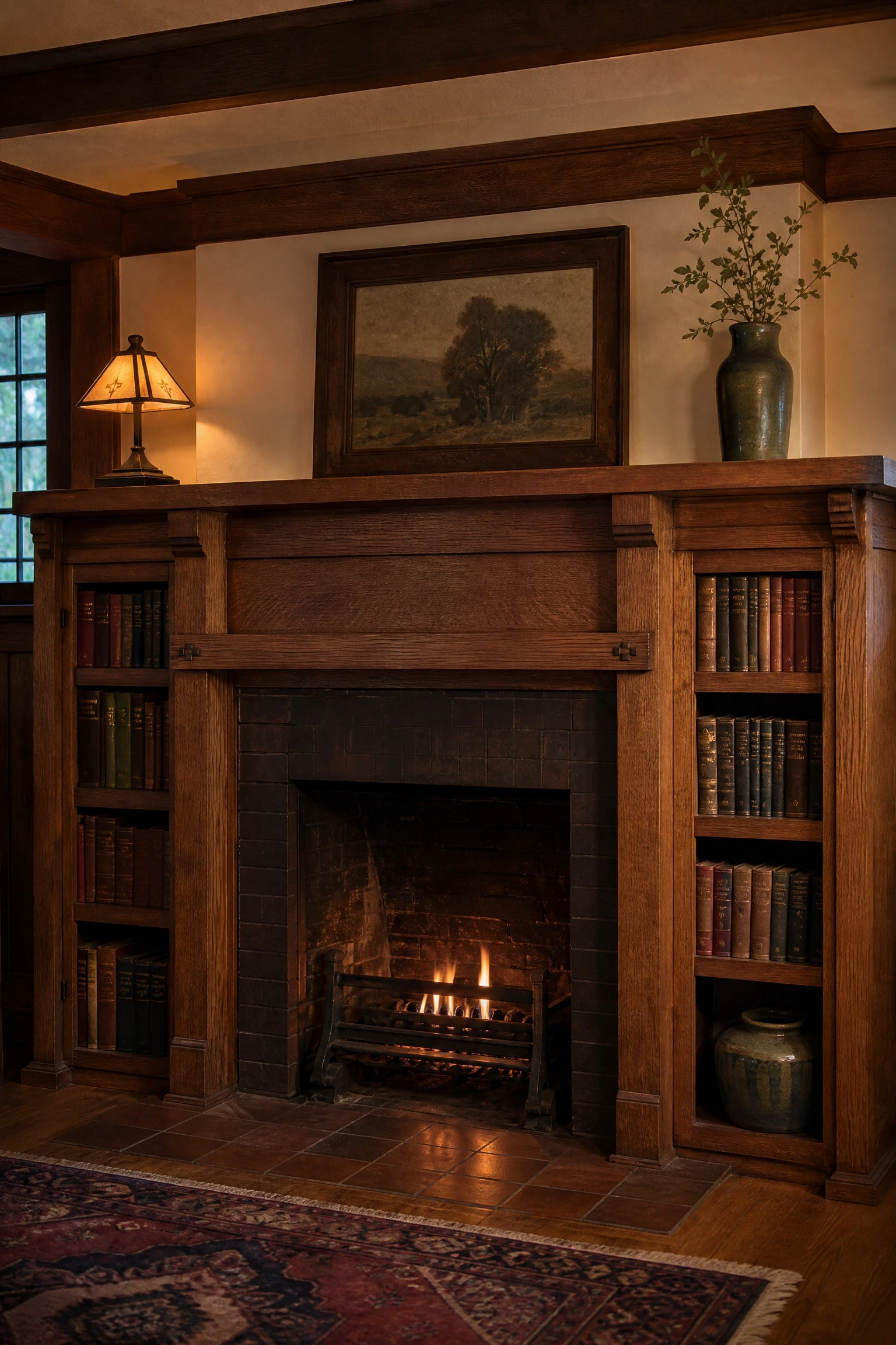 craftsman built-in bookcase mantel