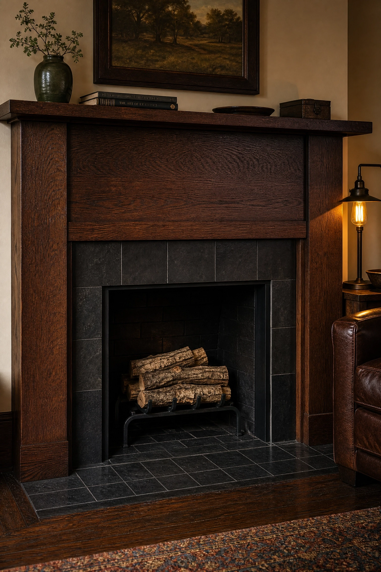 mission oak surround with column pilasters