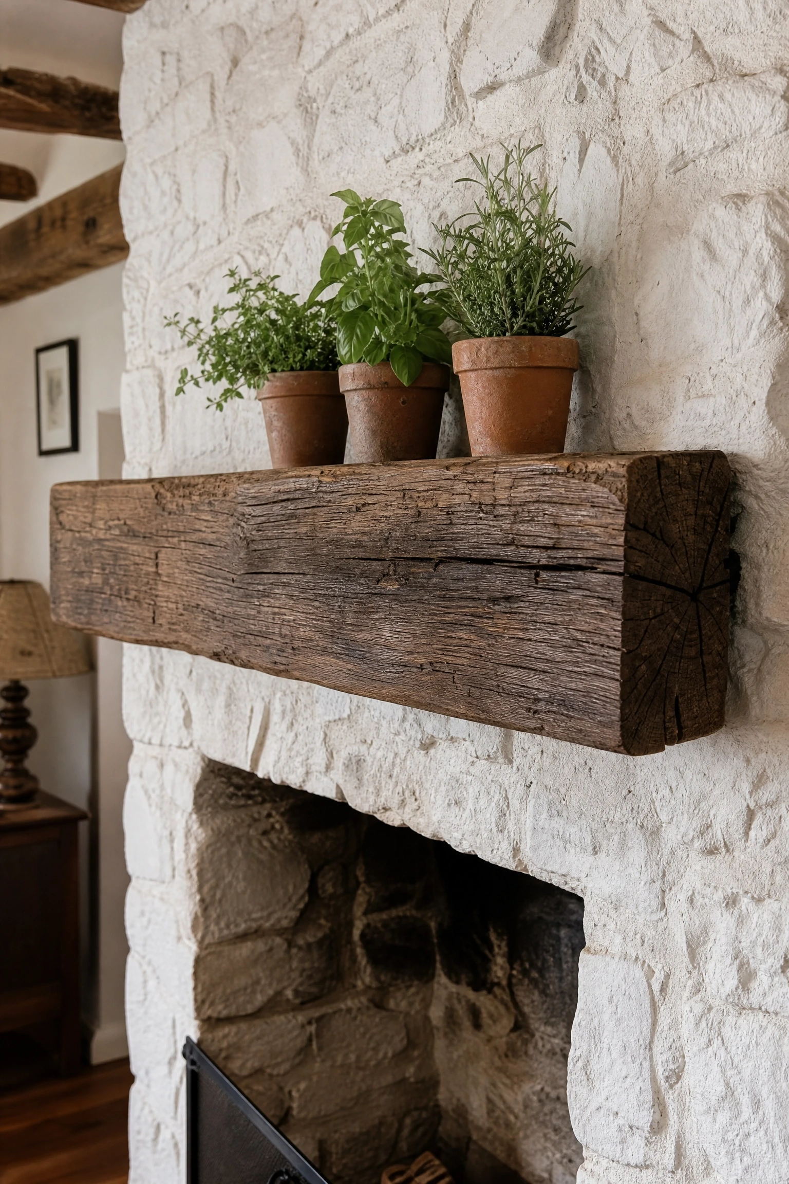 reclaimed barn beam mantel shelf