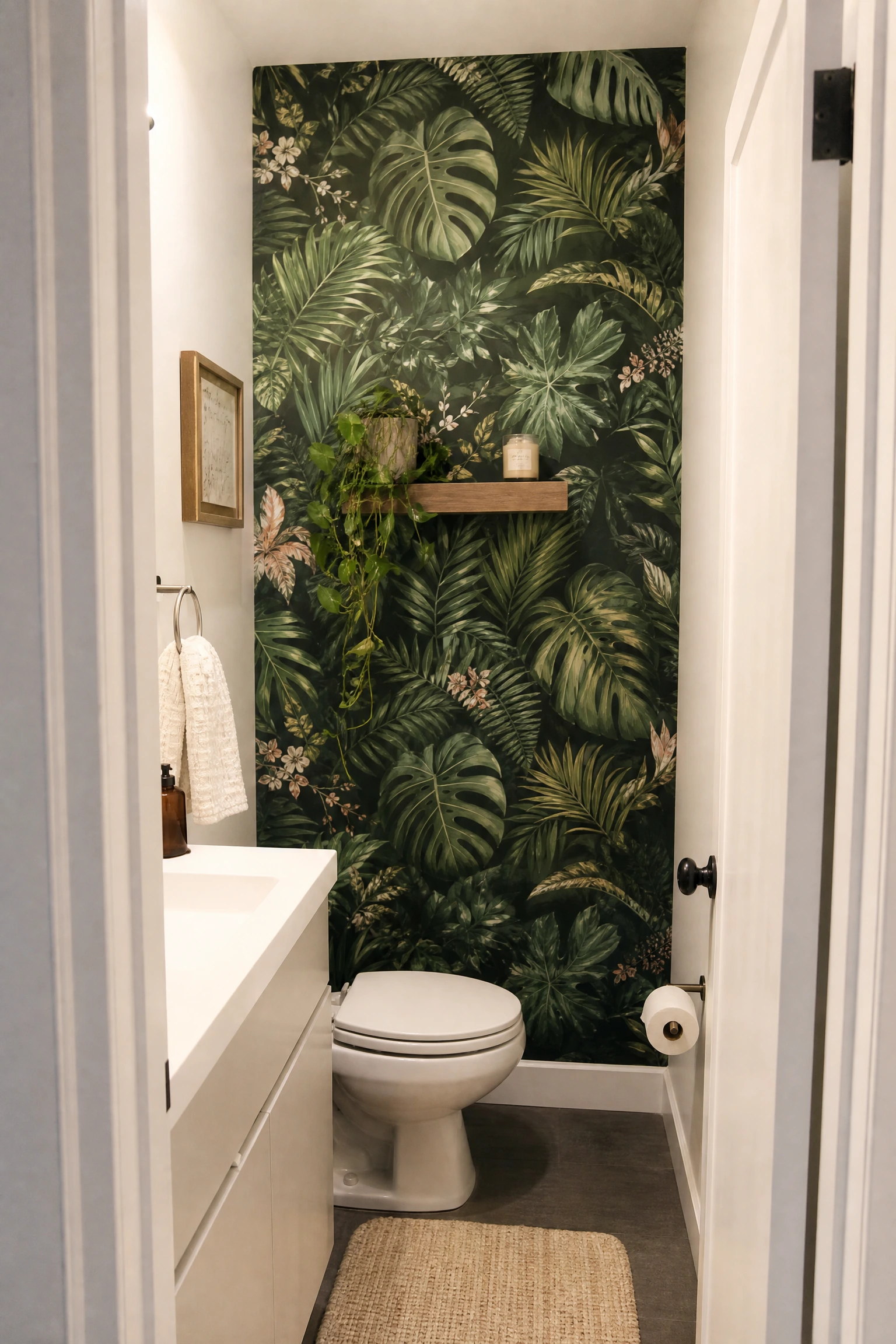 apply peel-and-stick wallpaper in a bathroom