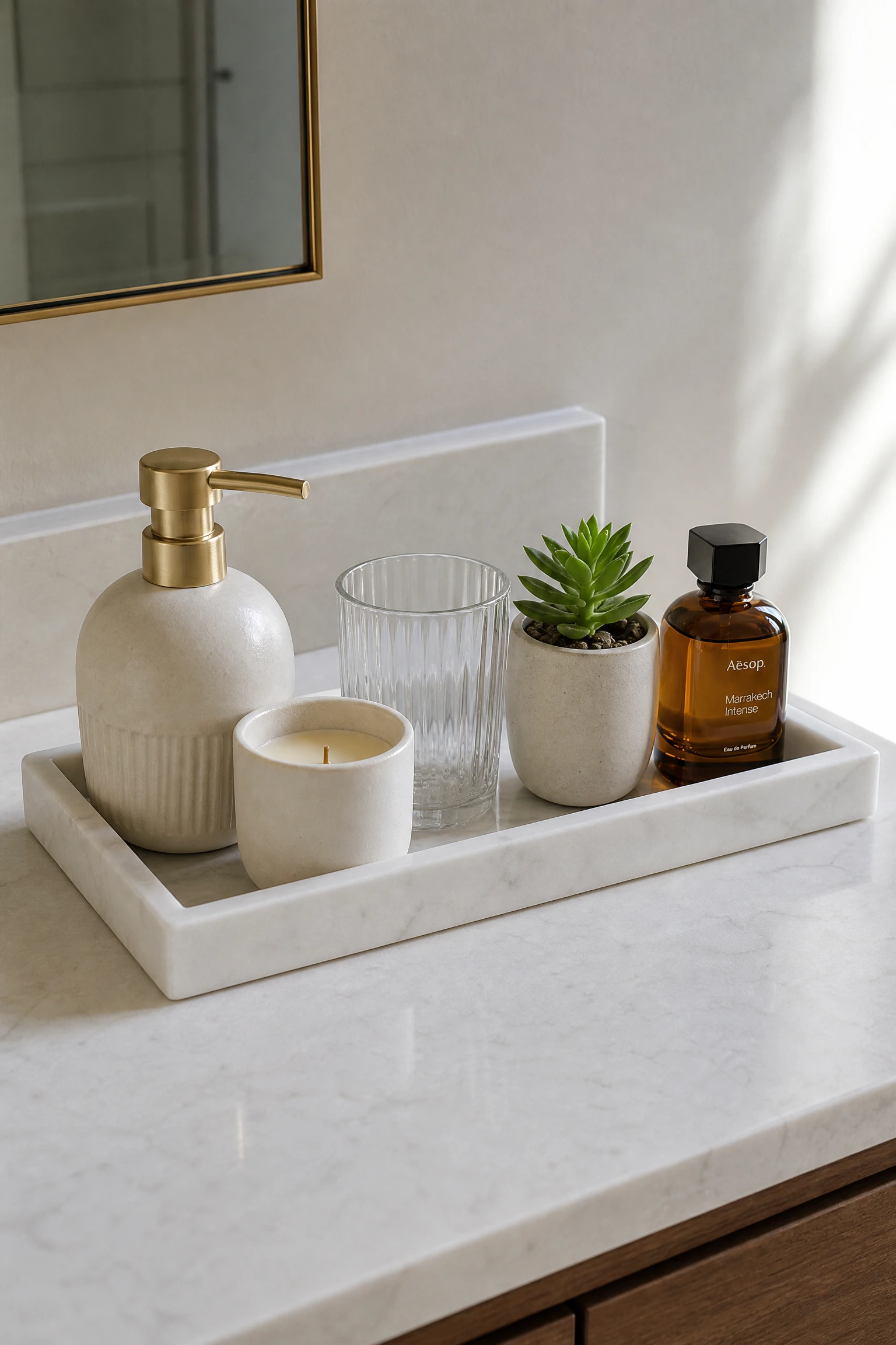 bring in a tray and edit the counter in a bathroom