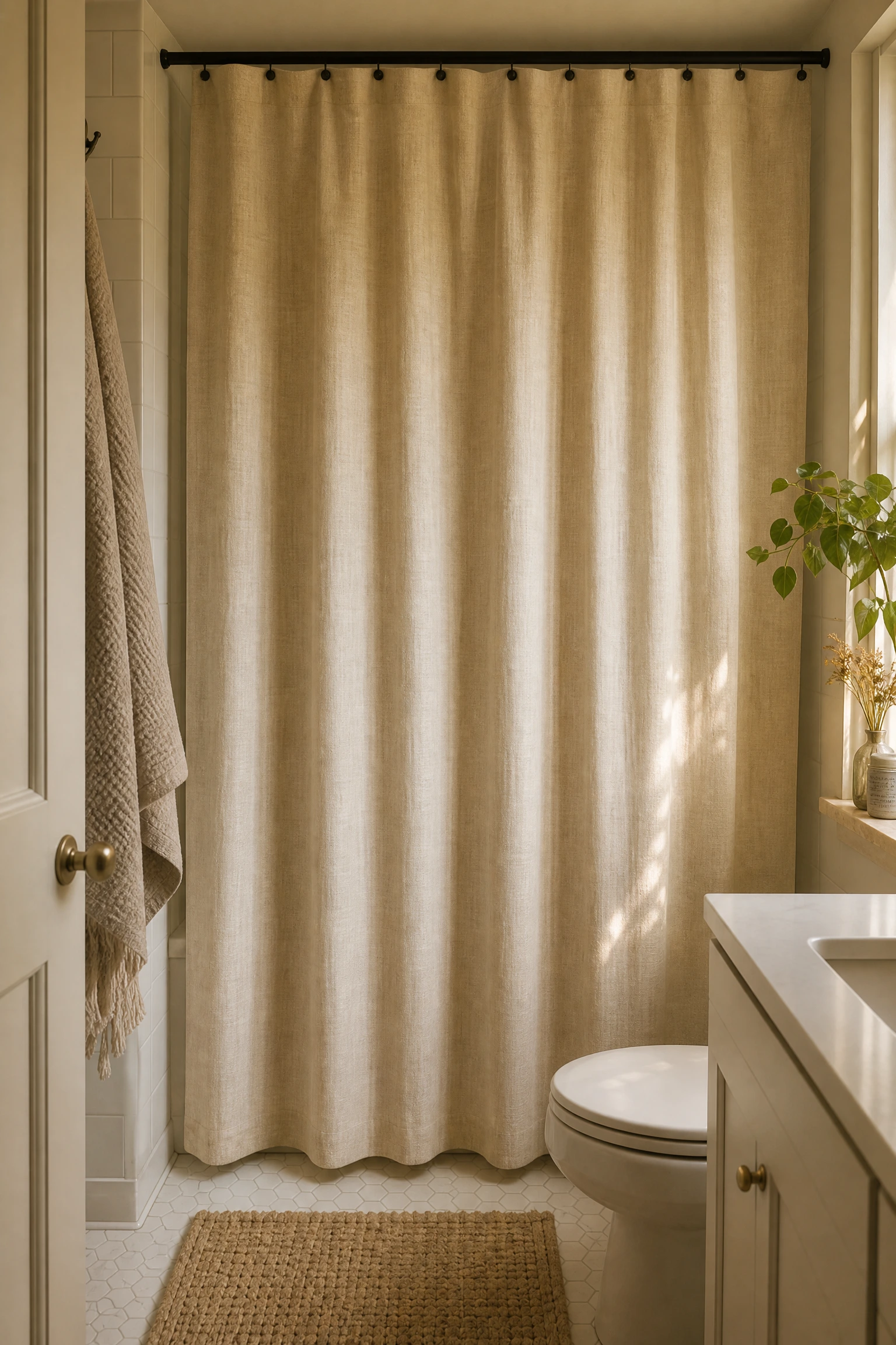 replace the shower curtain and change everything in a bathroom