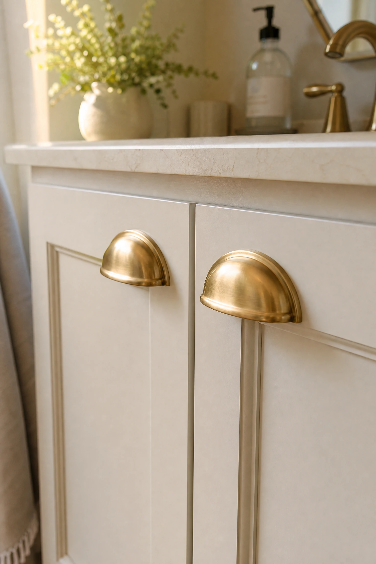 swap the hardware on the vanity in a bathroom