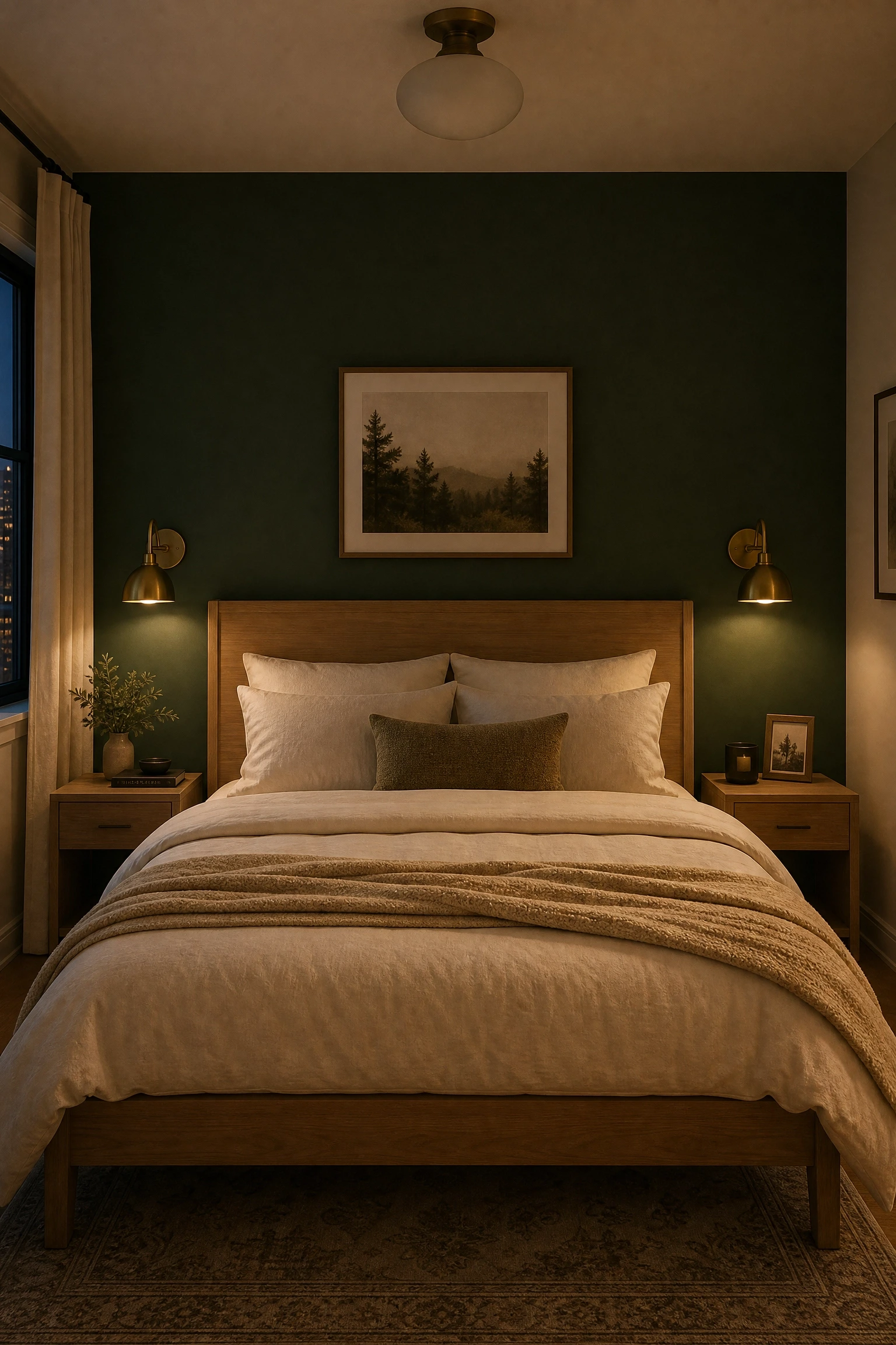 add one moody wall behind the headboard in a bedroom