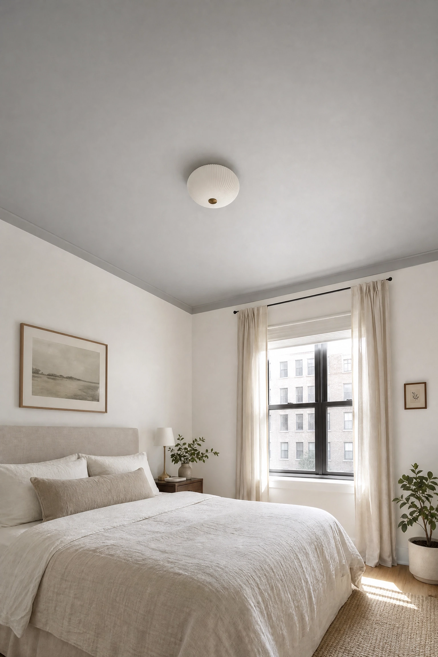 paint the ceiling a soft, cloudy color in a bedroom