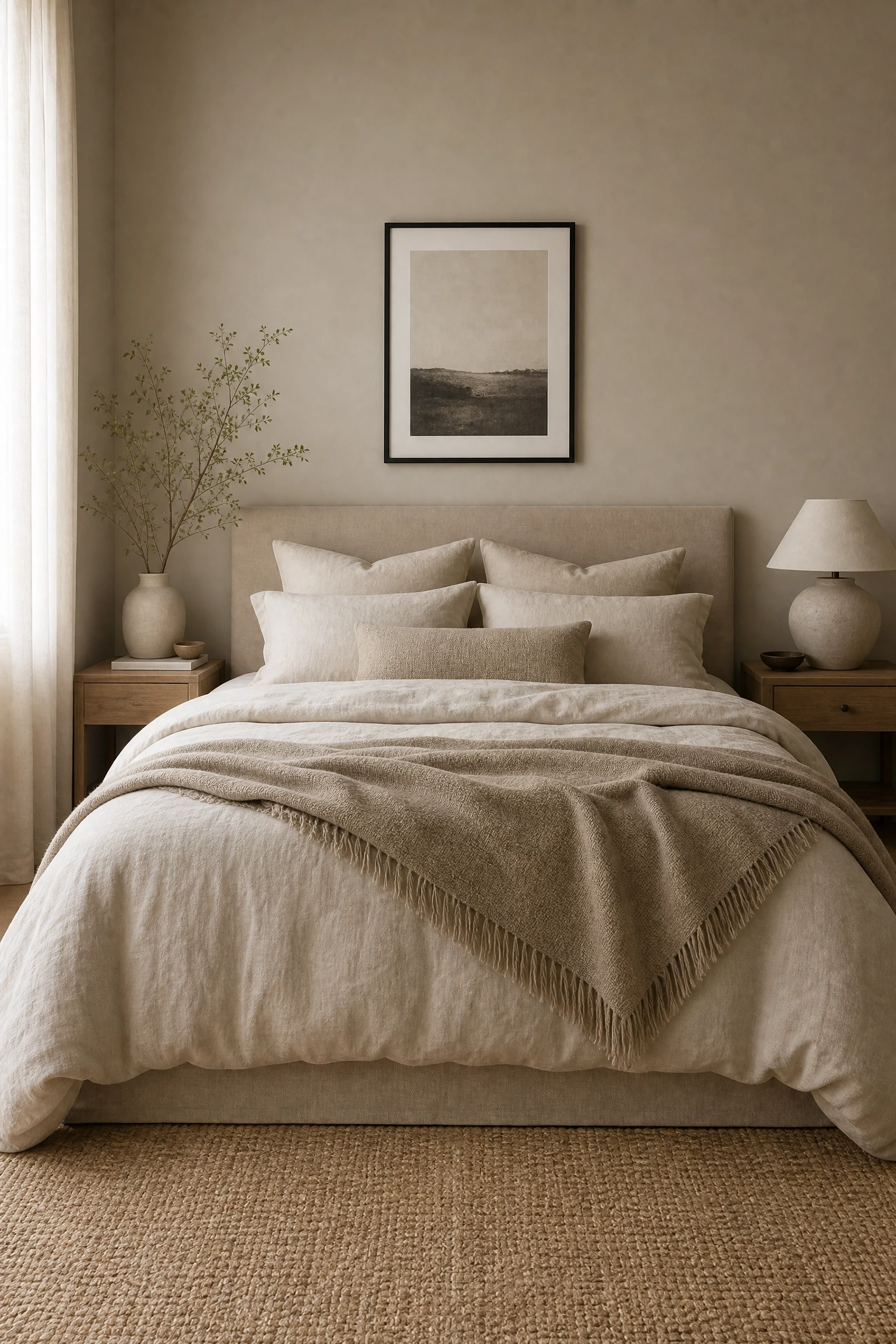 use one color in several different textures in a bedroom