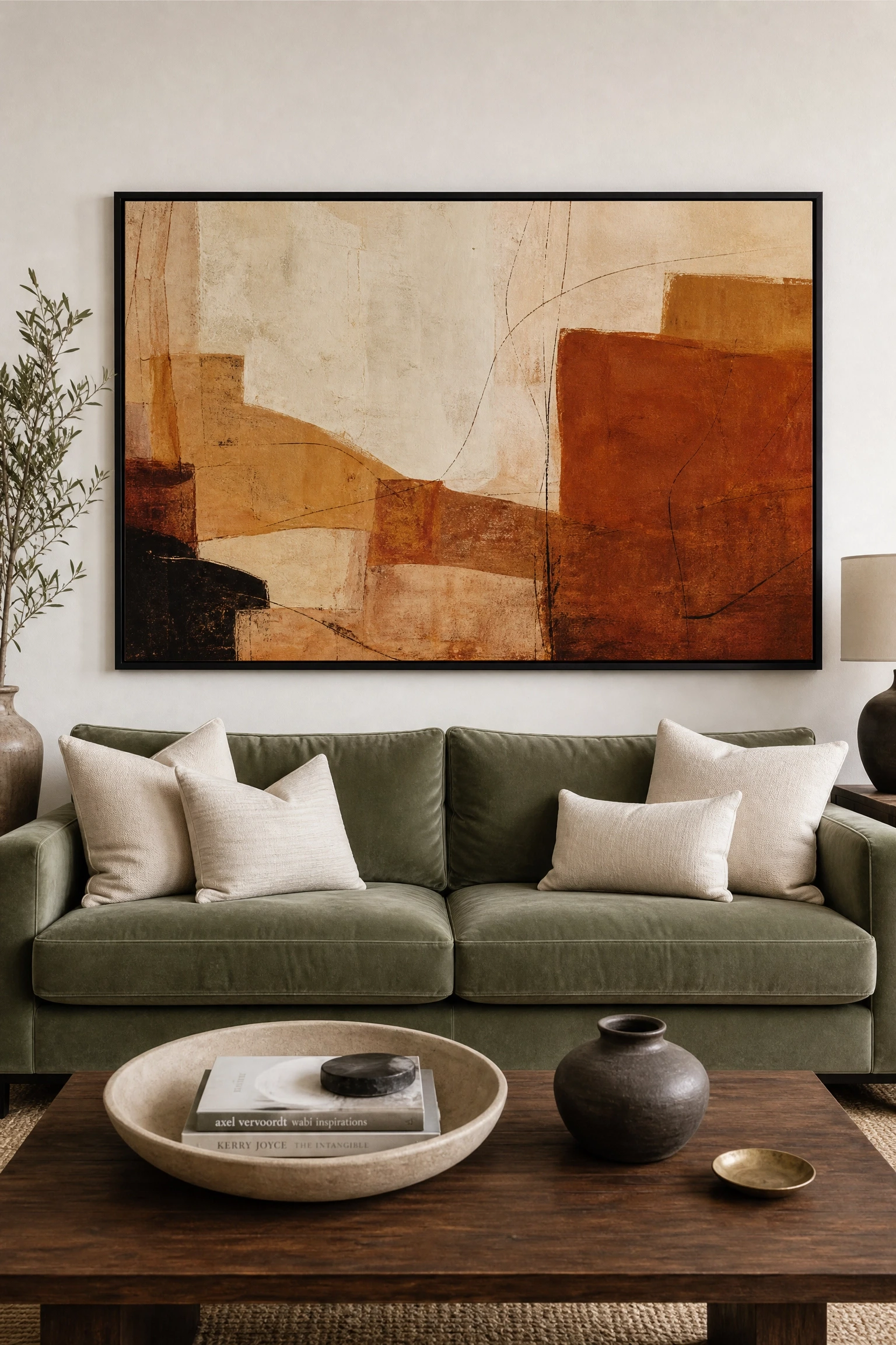 anchor the room with a large-scale art print in a living room