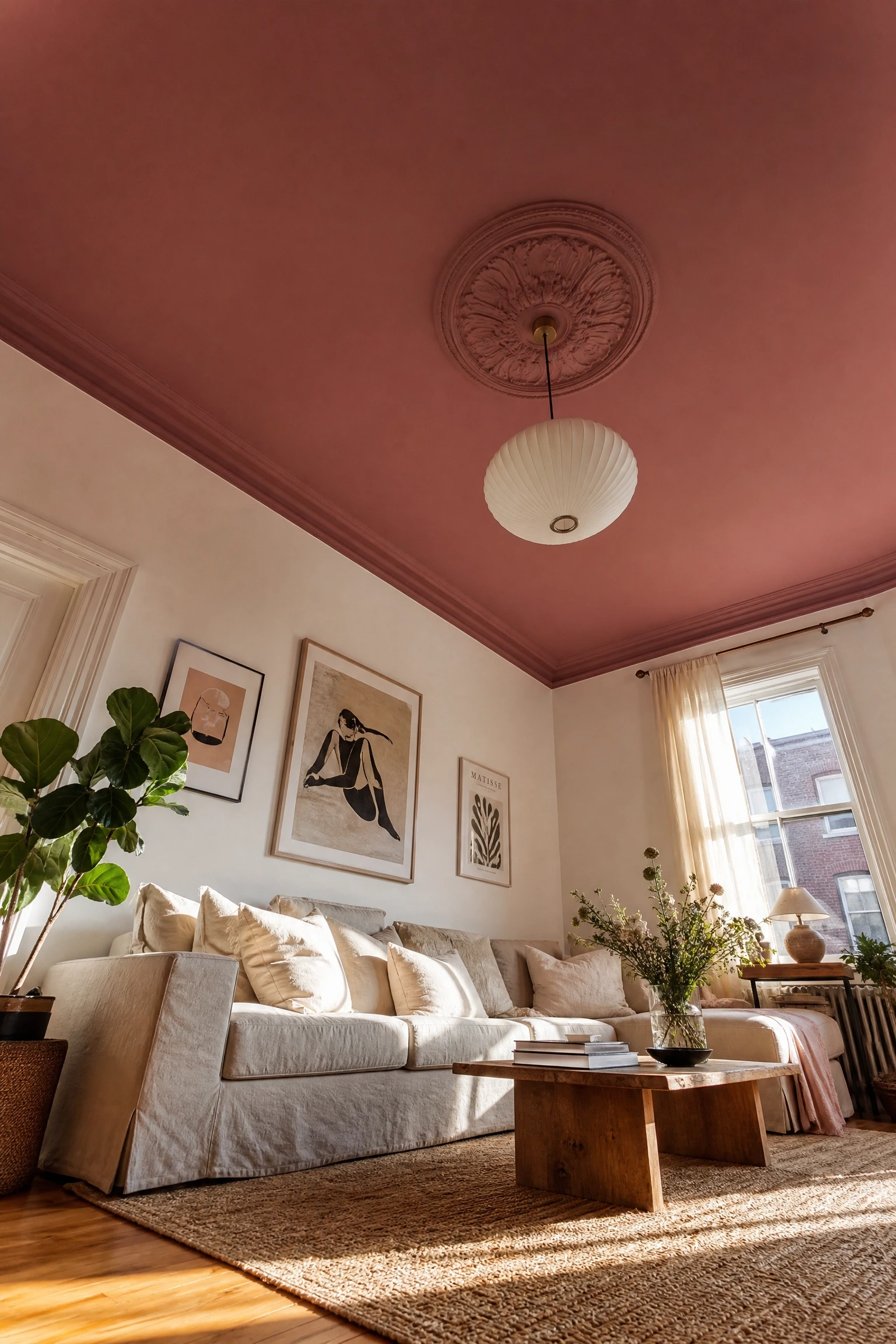 paint the ceiling an unexpected color in a living room