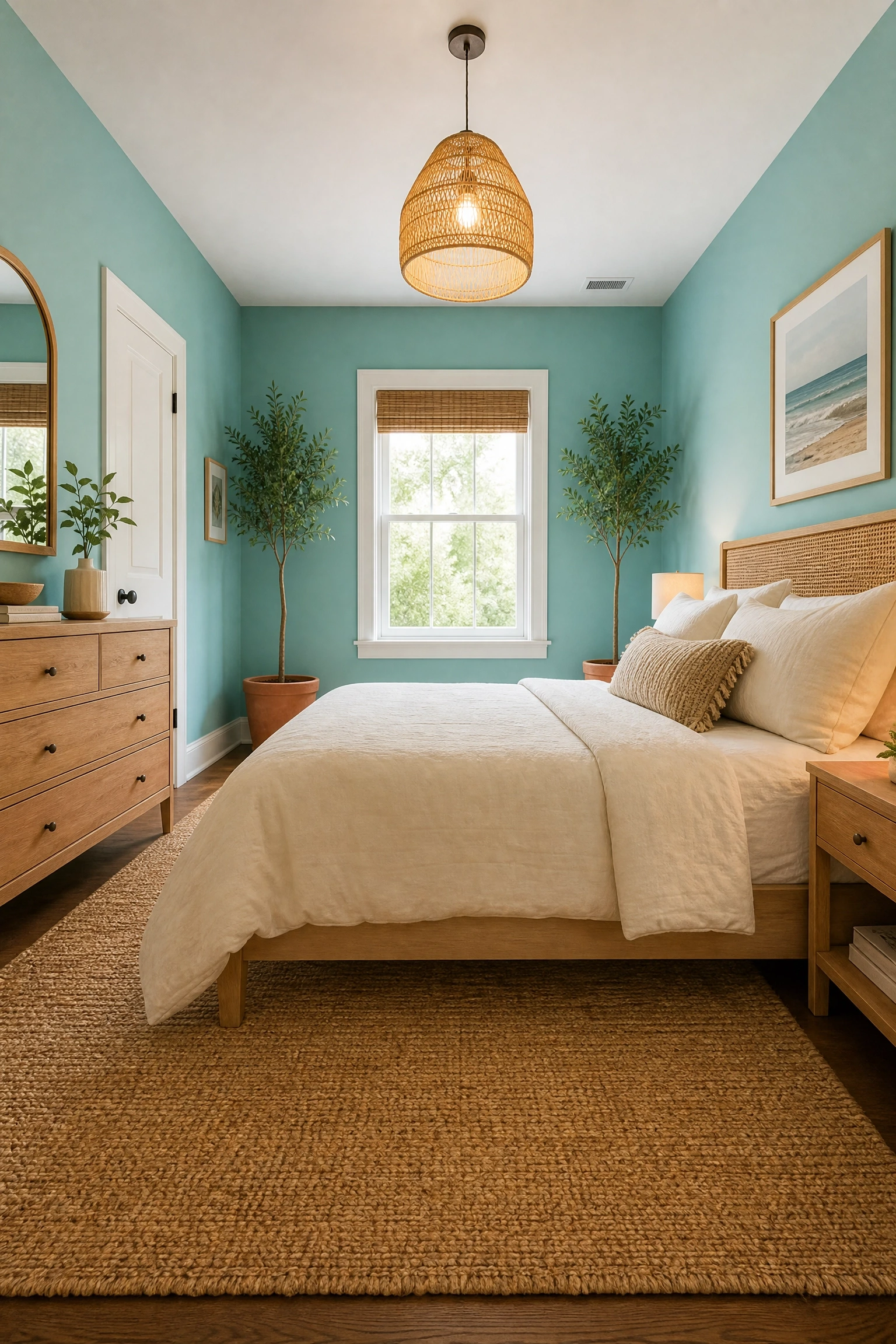 paint all four walls the same aqua in a bedroom