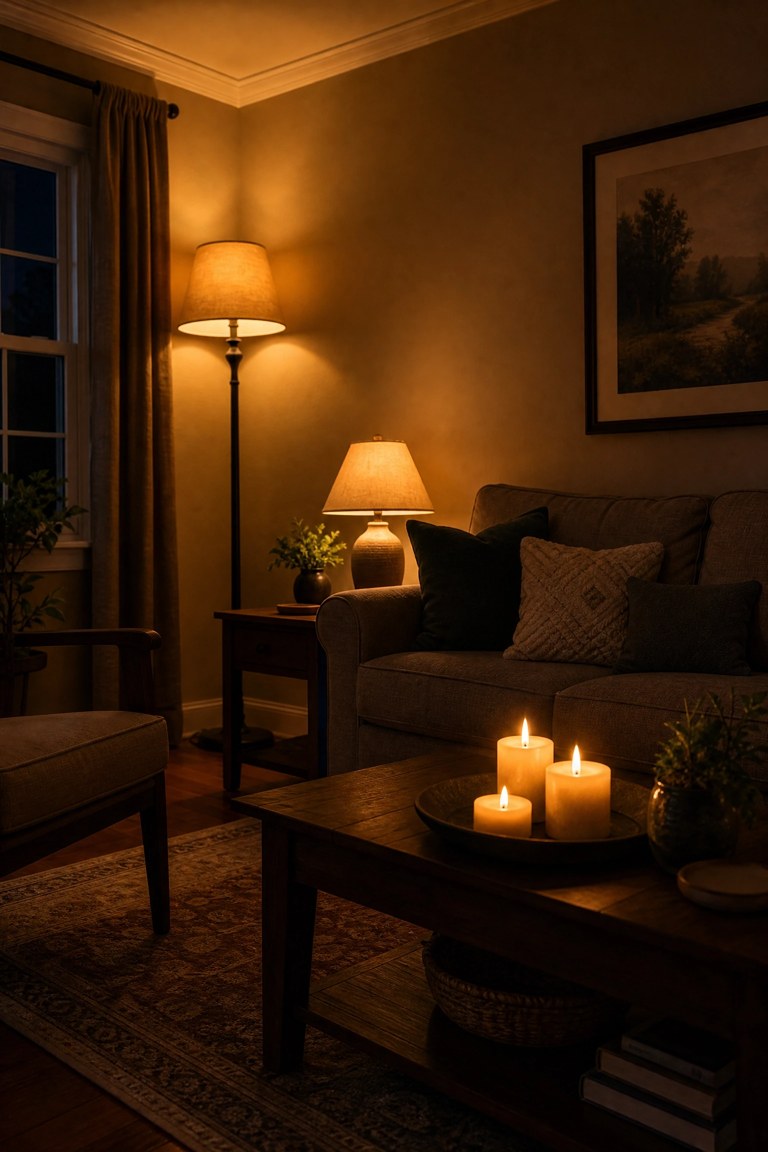 layer your lighting across three different heights in a living room