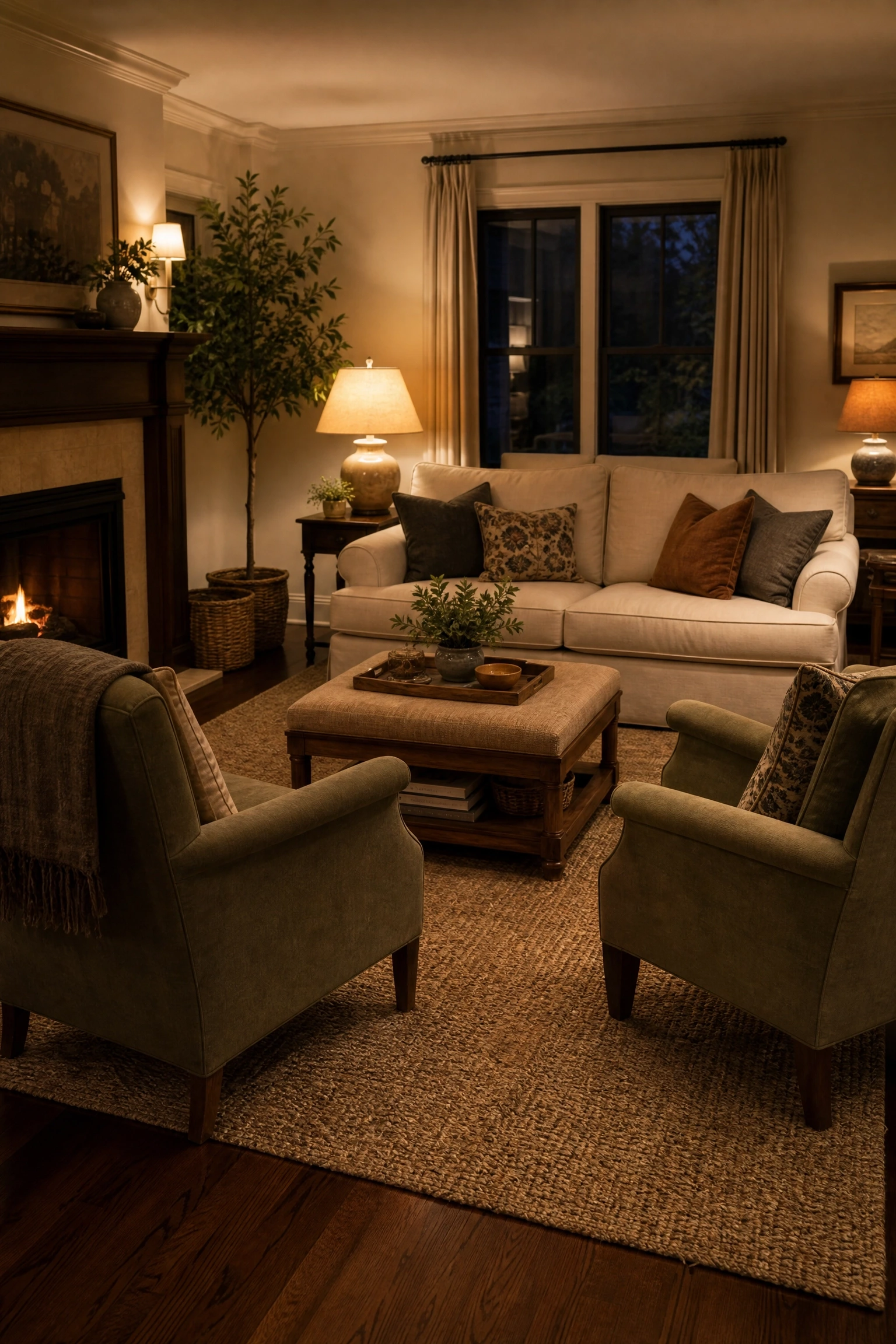 rearrange furniture for a cozier, more inward-facing layout in a living room
