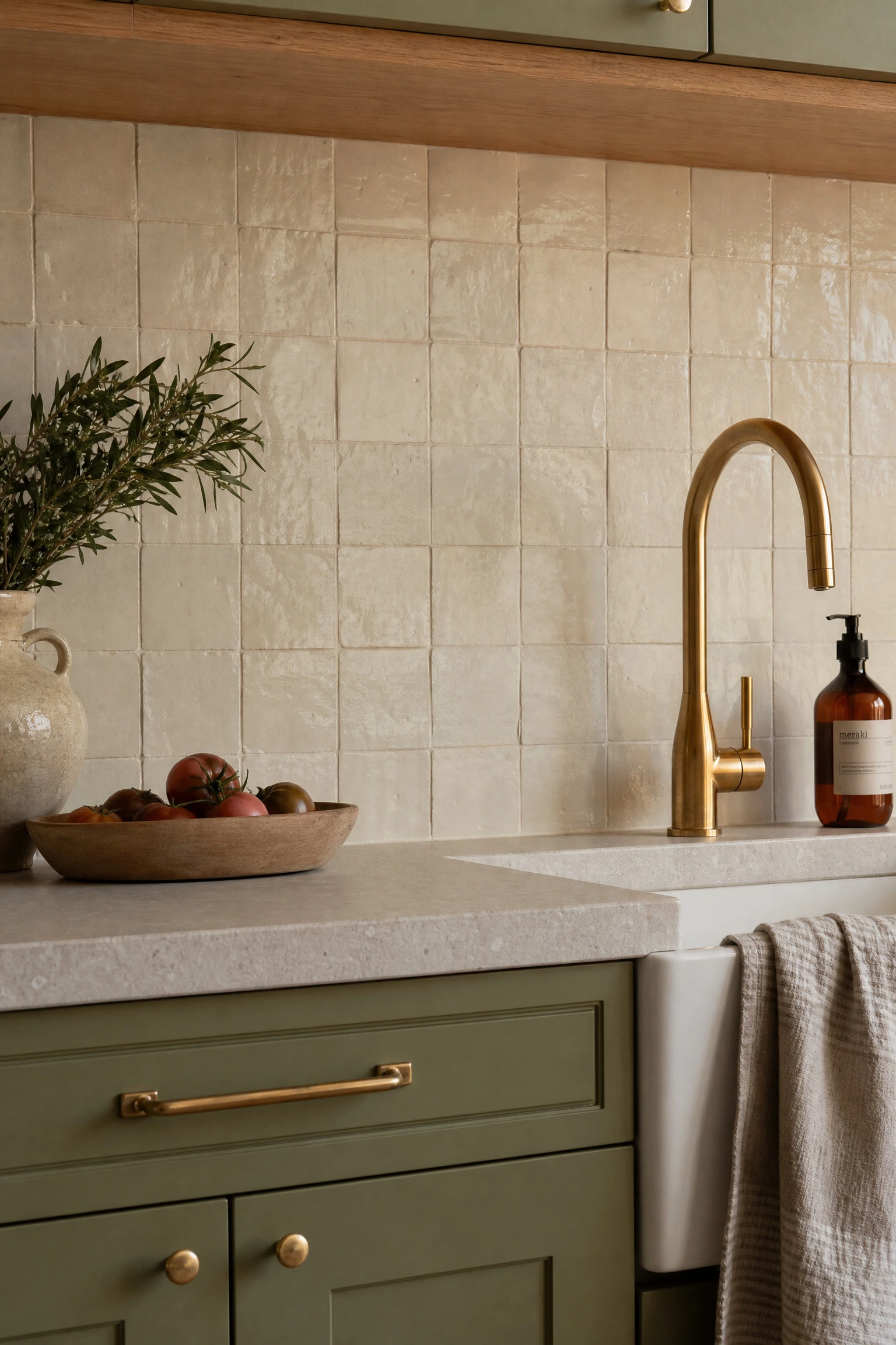 add a zellige or handmade tile backsplash in a kitchen