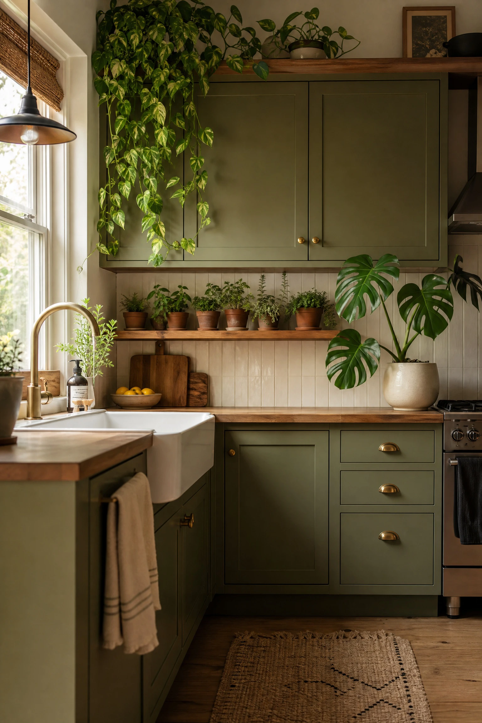 add indoor plants to complete the palette in a kitchen