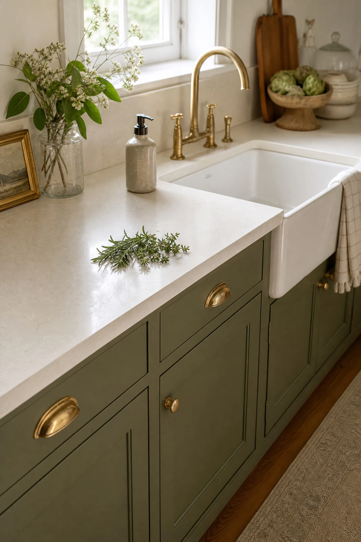 choose a warm white or cream countertop in a kitchen