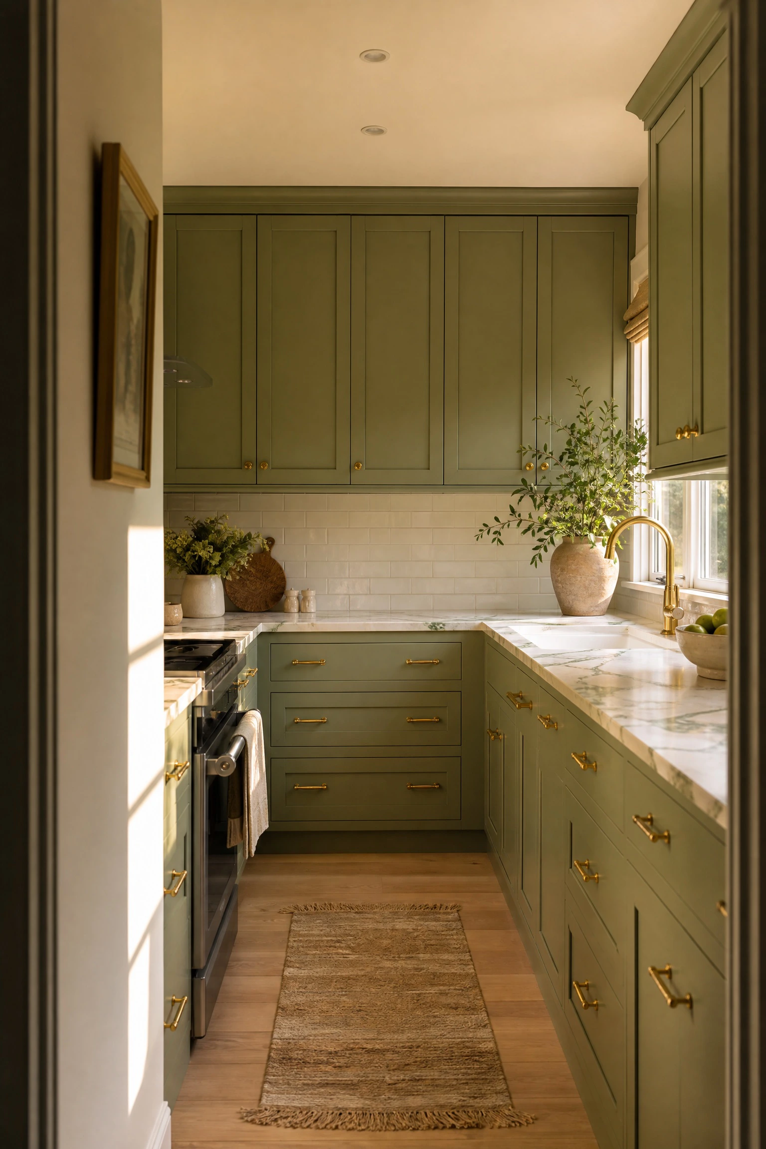 go all in with full-height avocado cabinetry in a kitchen