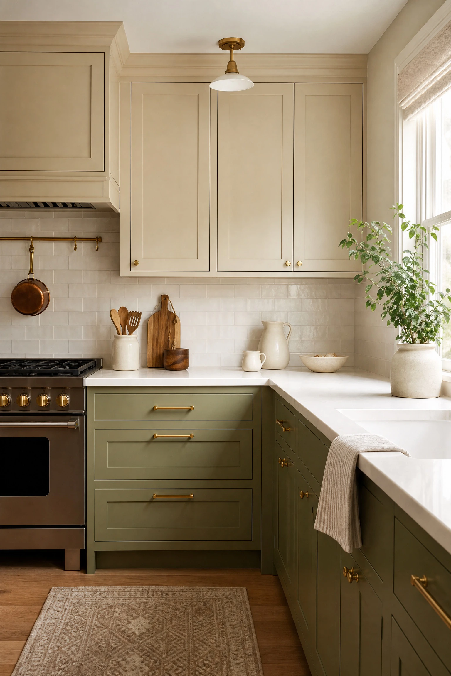 go avocado on the lower cabinets only in a kitchen