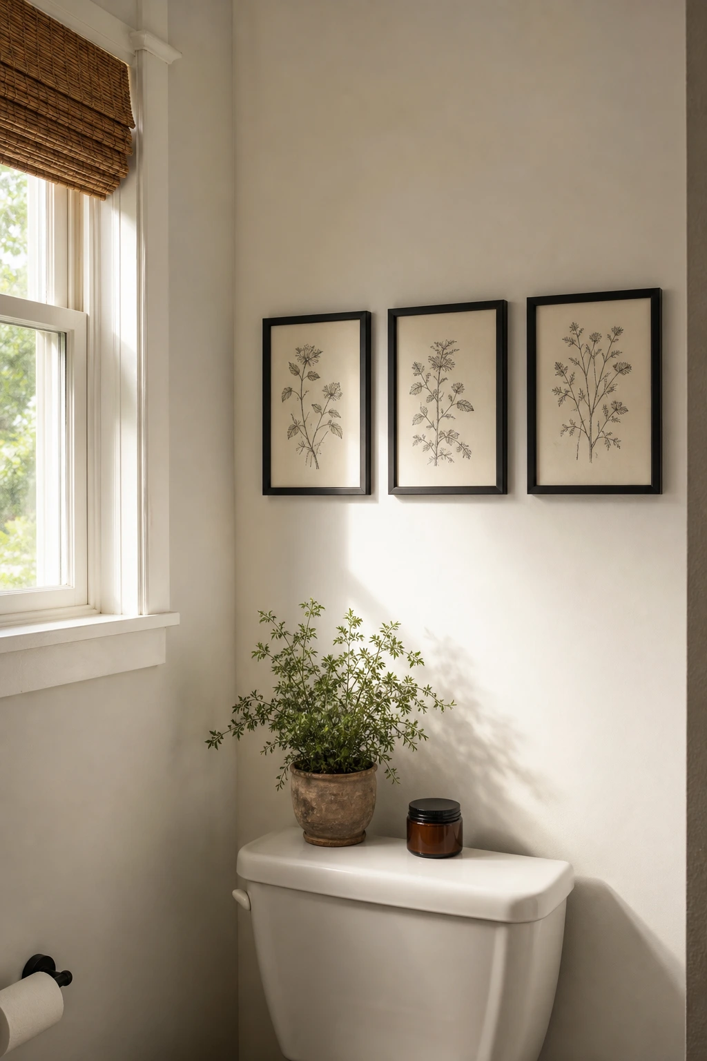 artwork in the wall corner in a bathroom