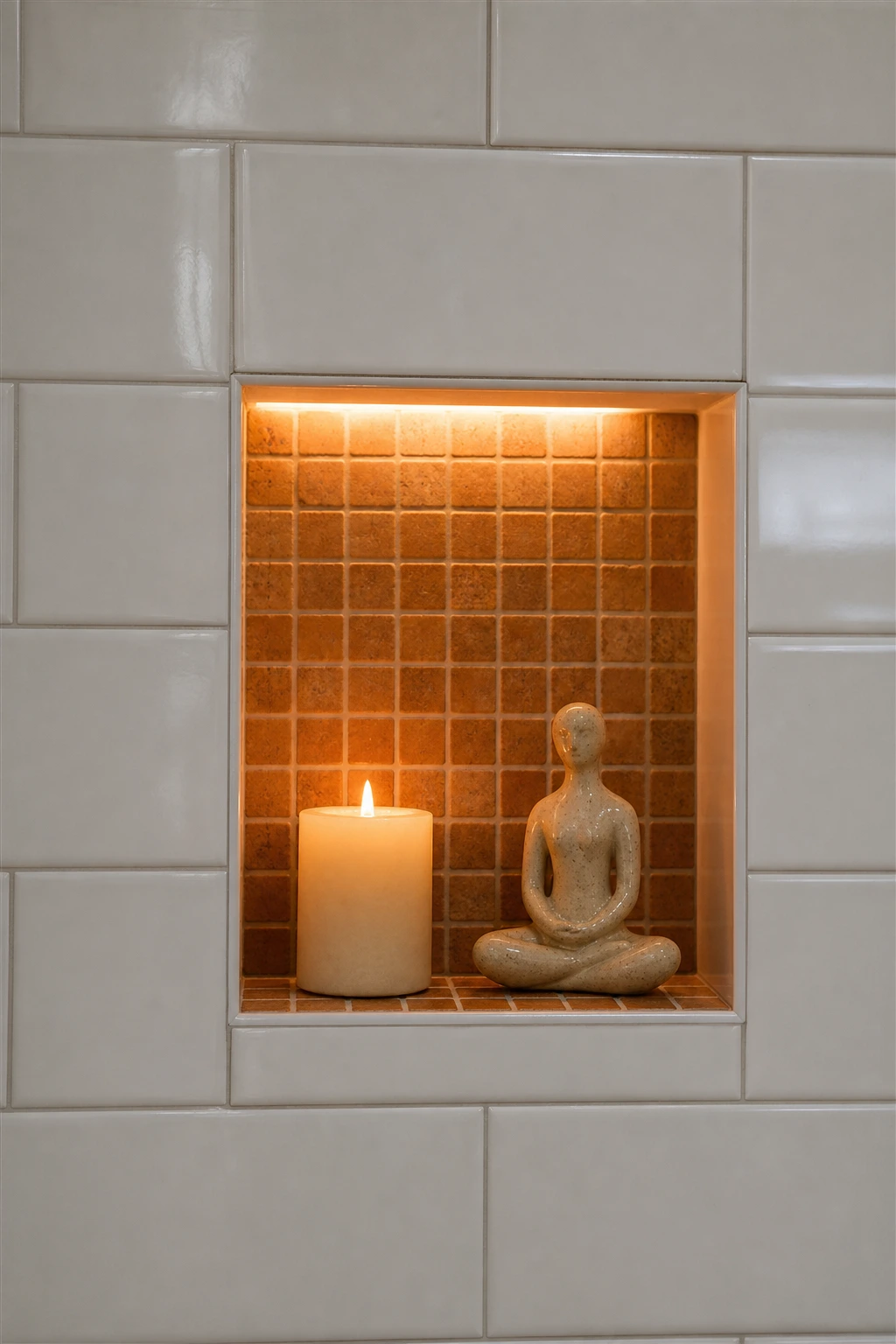 corner niche built into the wall in a bathroom