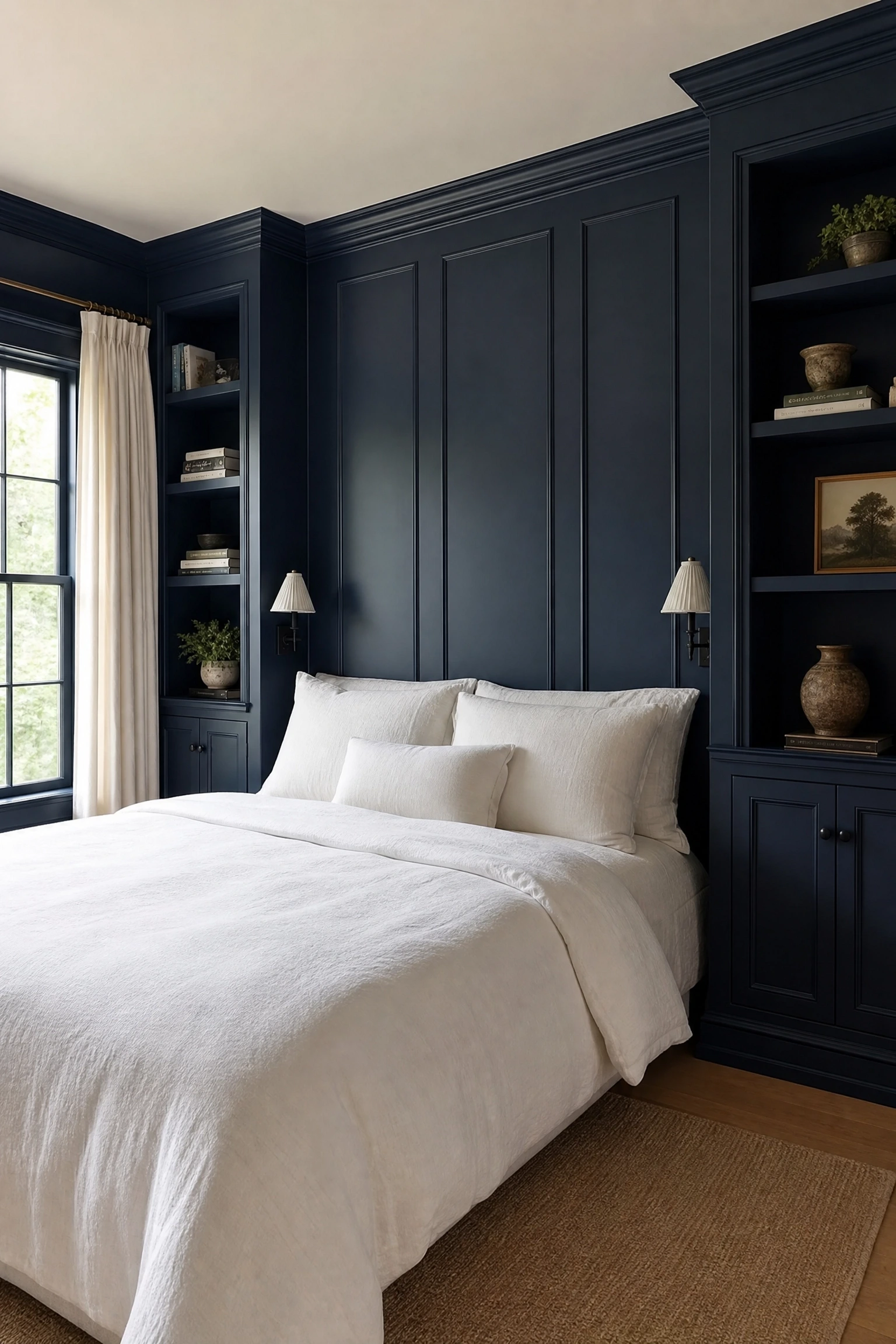 colour drenching the headboard wall in a bedroom