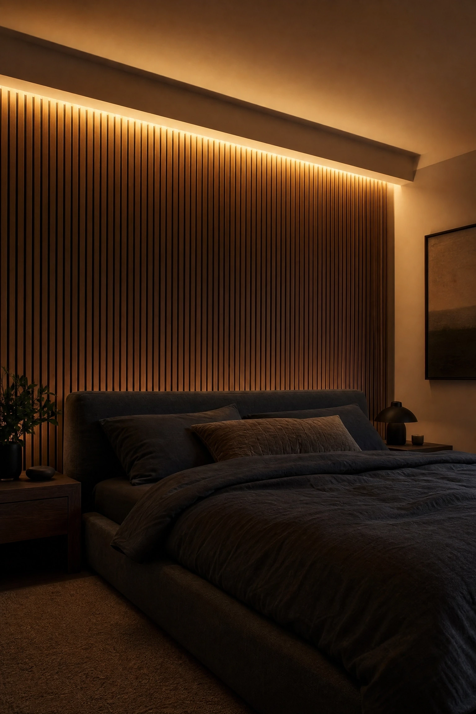 led backlit panel wall in a bedroom